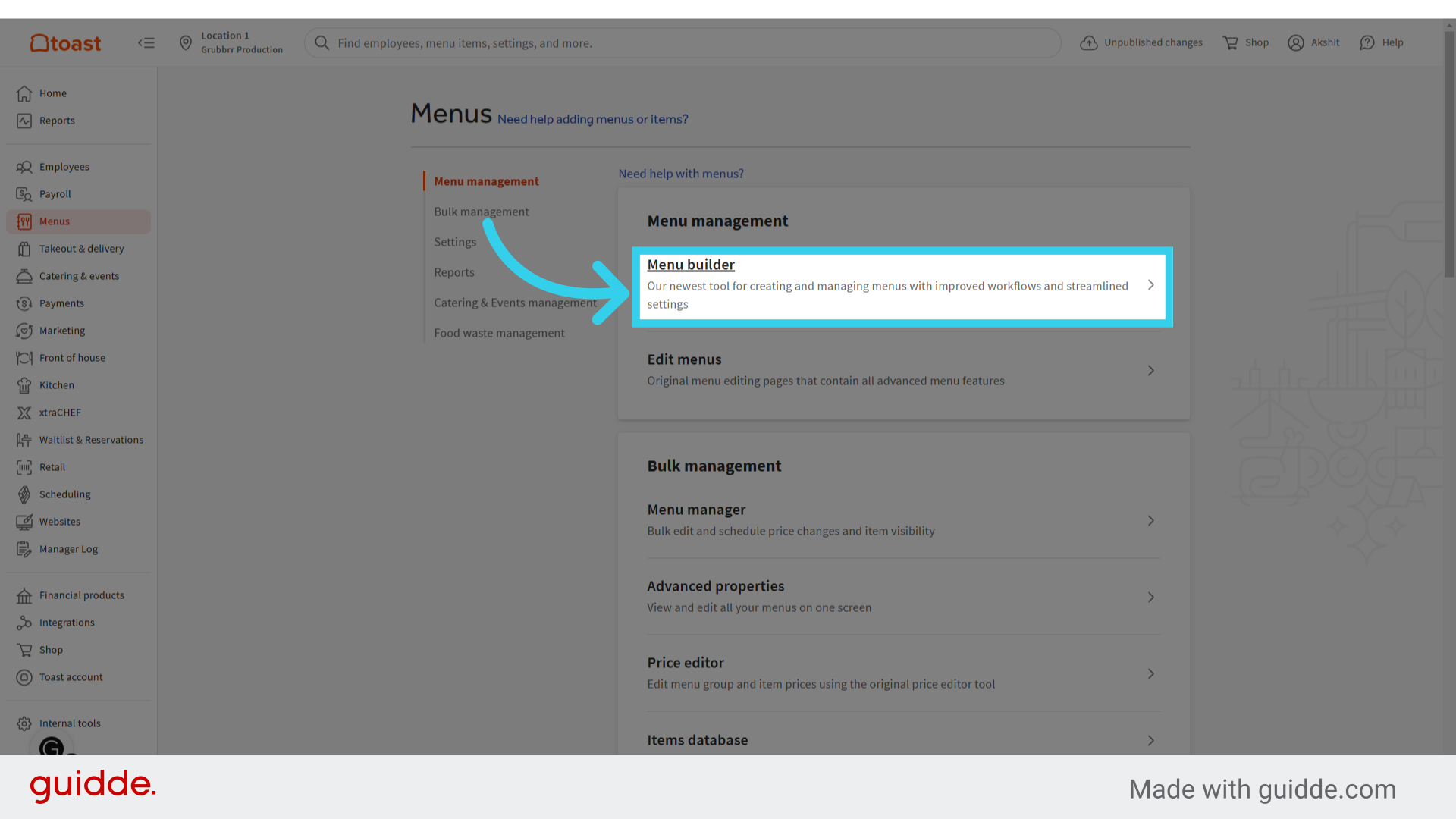 Click 'Menu Builder'