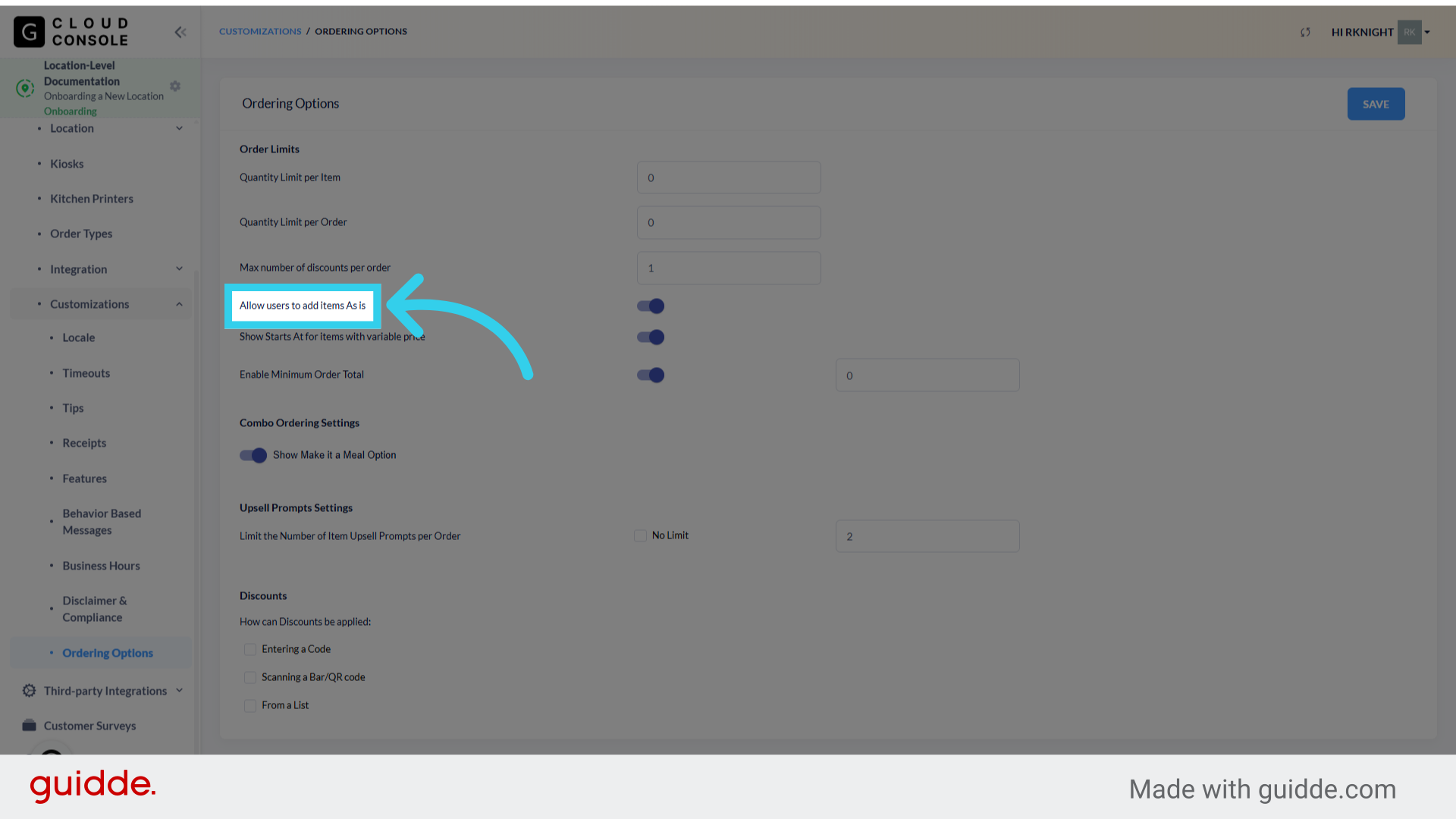 'Add as Is' mode lets users add items with default modifiers directly to their cart