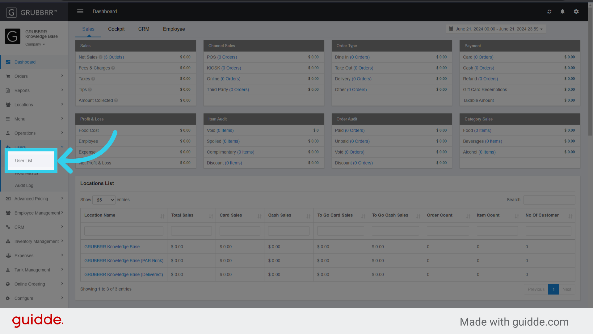 Click 'User List'