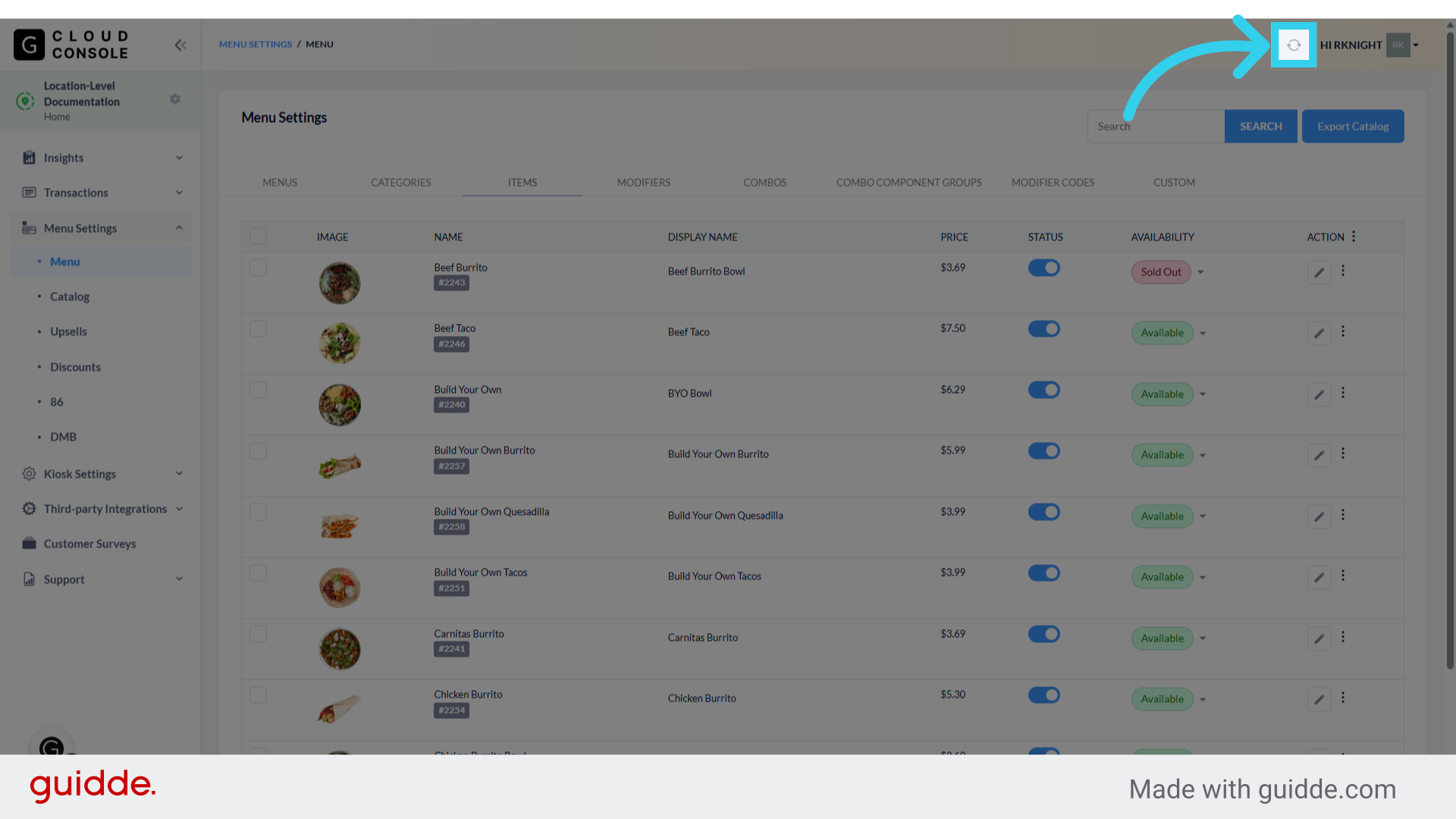 Once you've finished updating your menu, you can sync the changes to your Kiosk