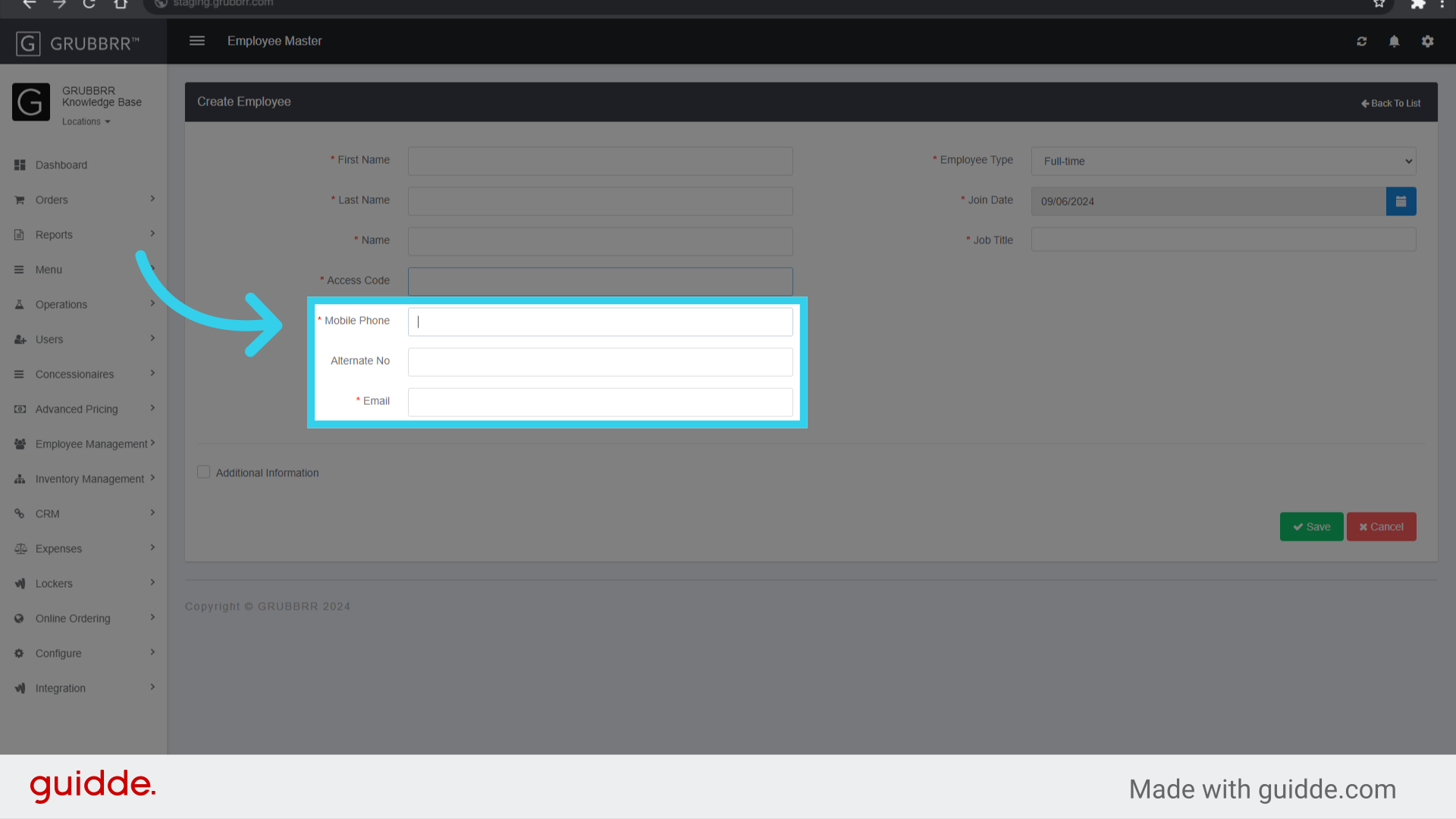 Assign a phone number and email to the Employee