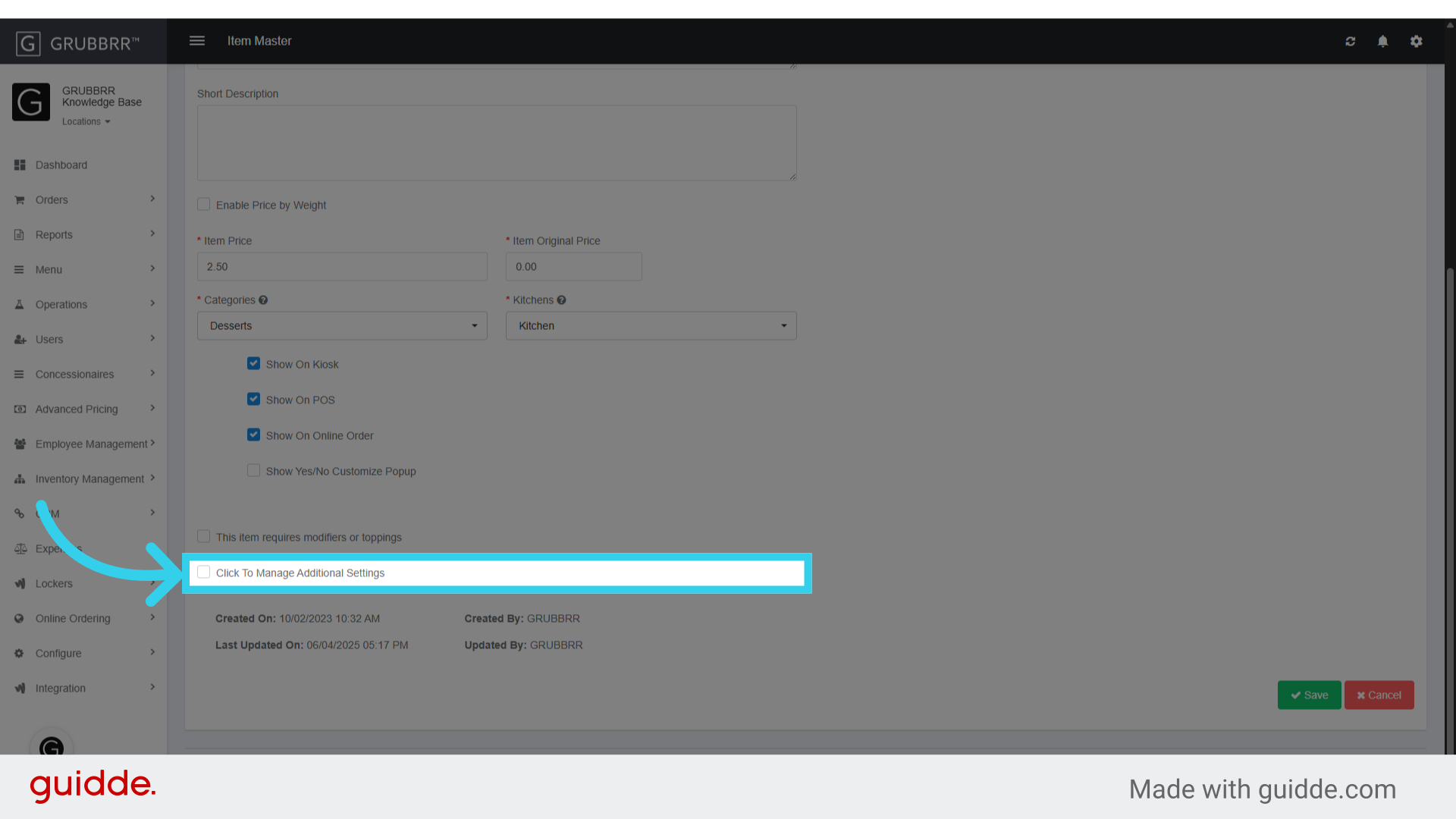 Click here to open the Additional Settings menu
