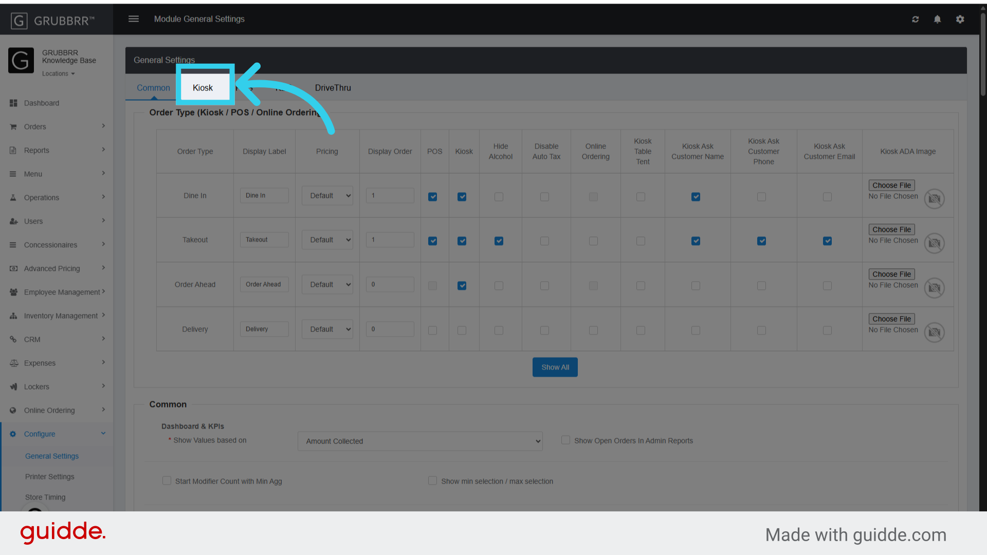 Click here to navigate to the 'Kiosk' tab.