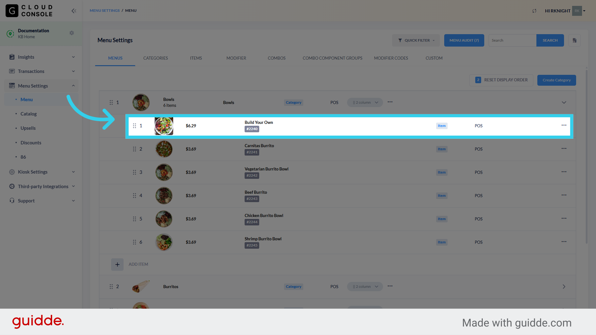 This will bring up an item list, with its own set of controls