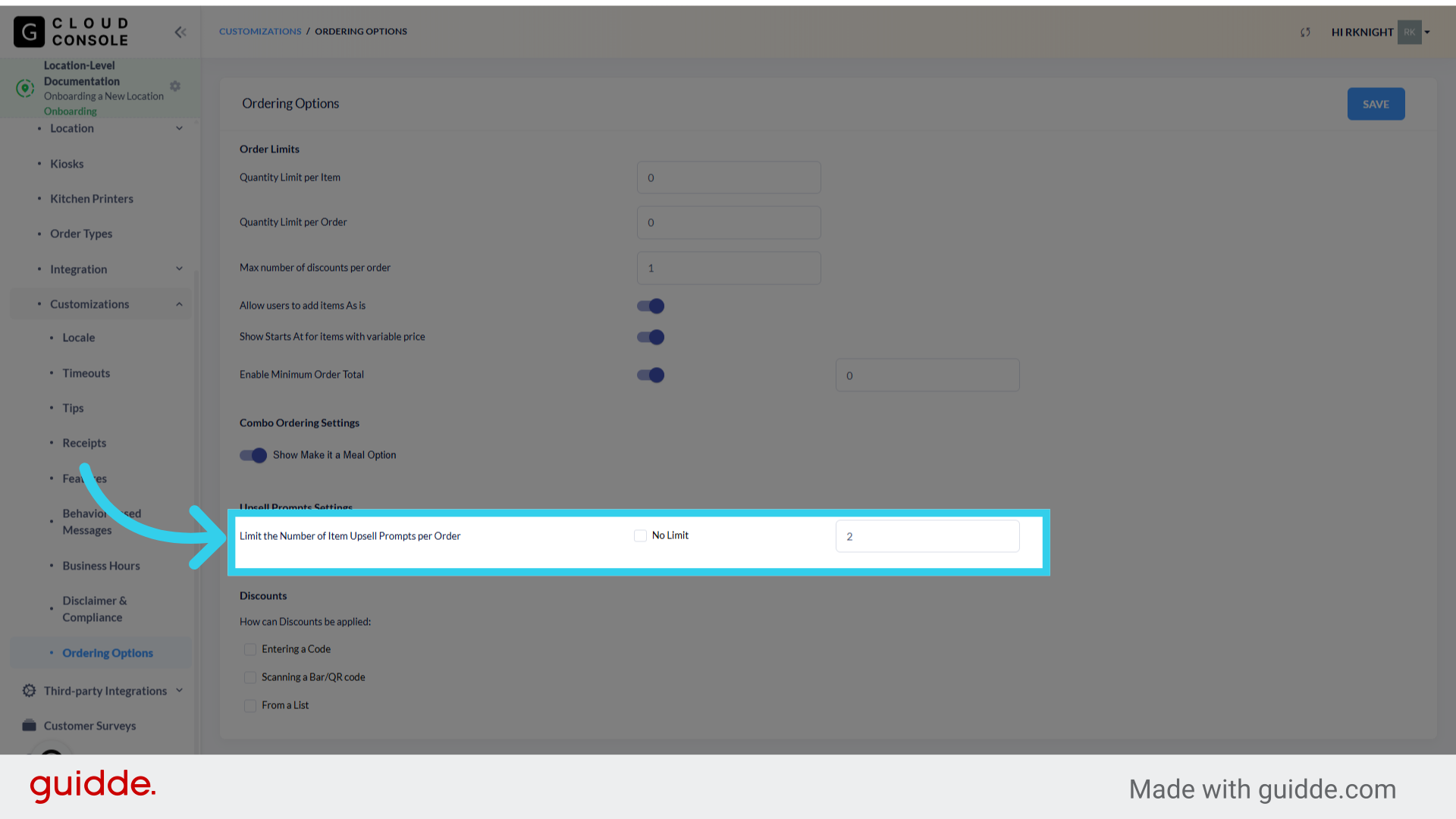 Limiting the number of item upsell prompts per order ensures that customers have a pleasant ordering experience