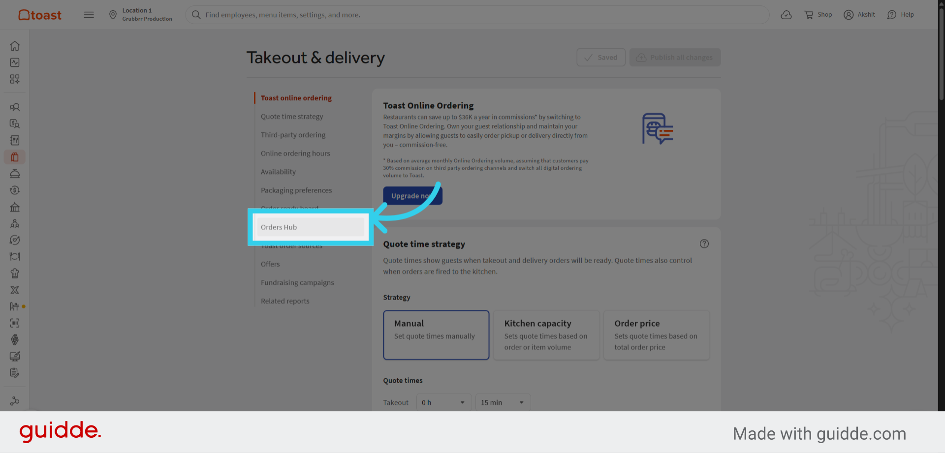 Click 'Orders Hub'