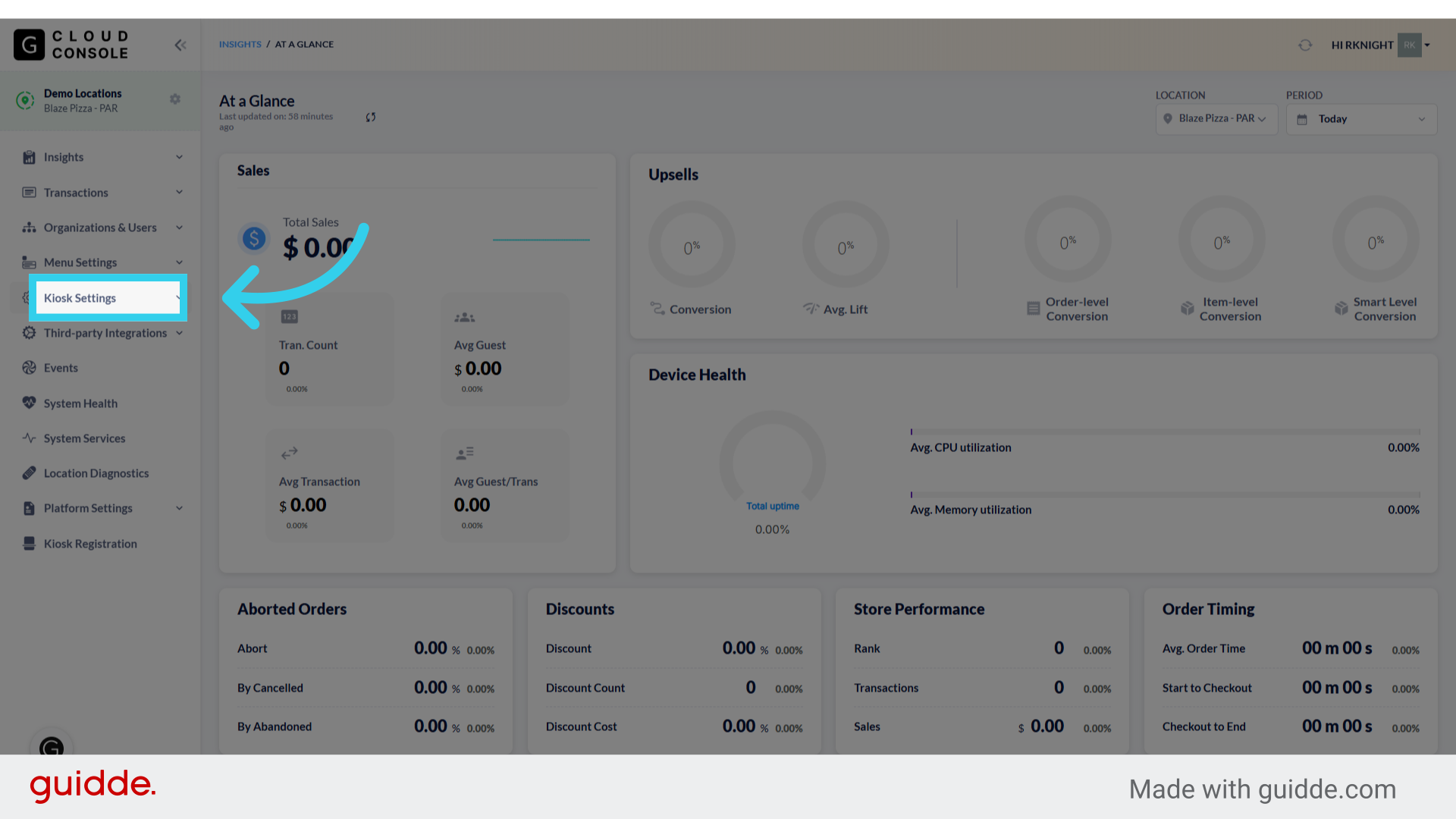 Click 'Kiosk Settings'