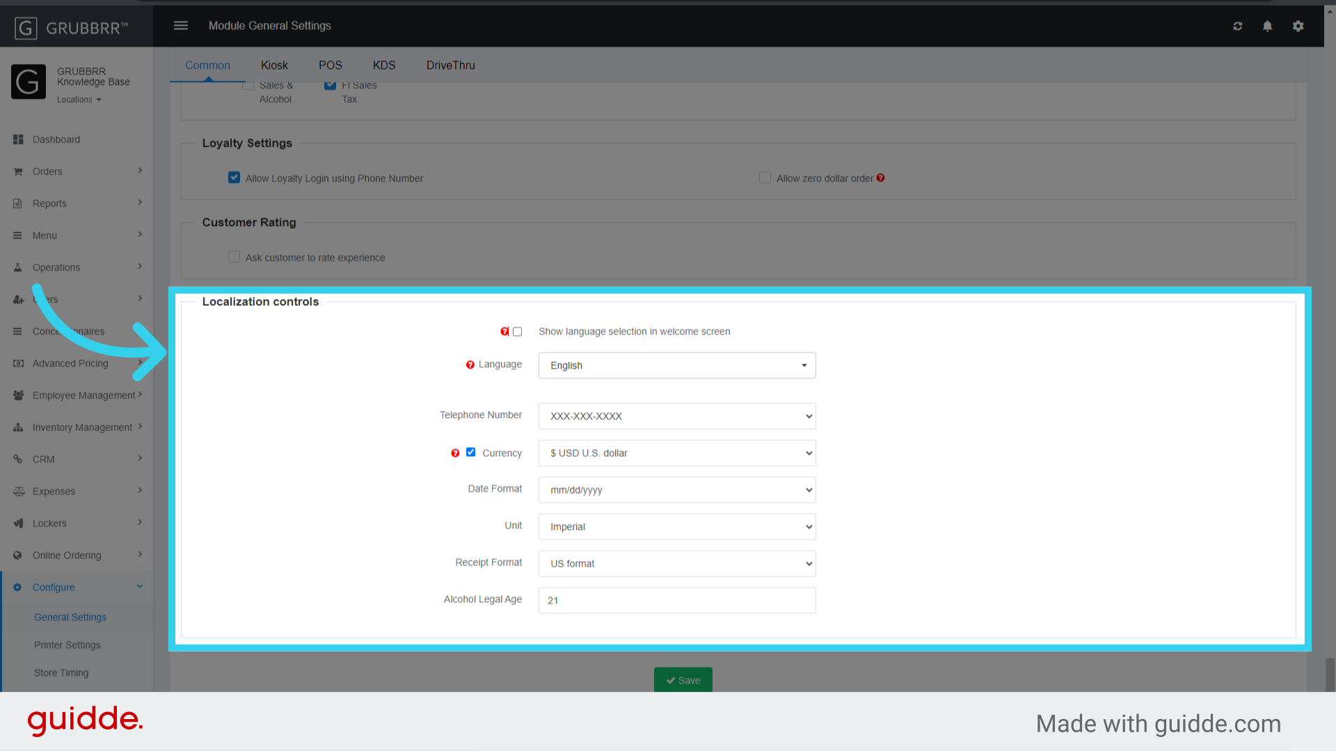 If desired, configure localization settings for the Kiosk