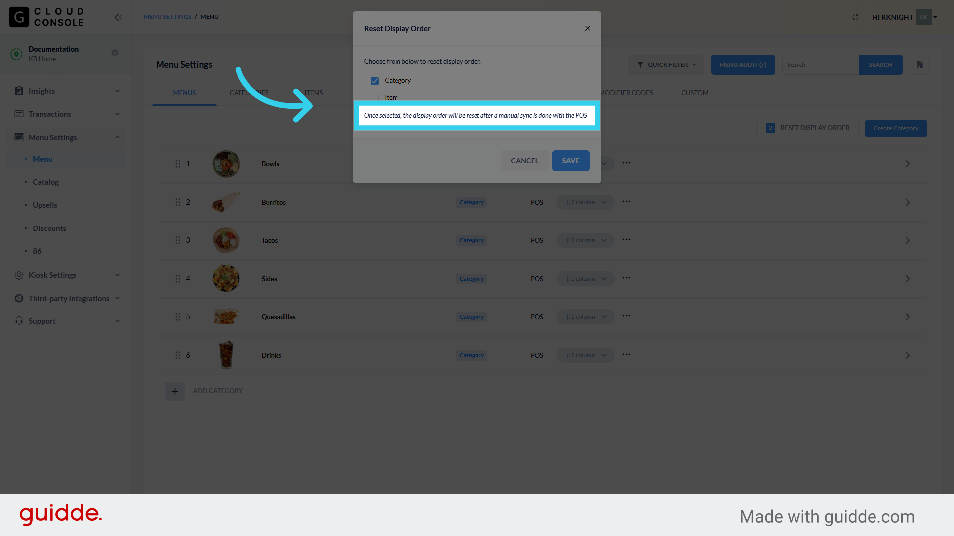 The Console will confirm that you want to reset before making any changes