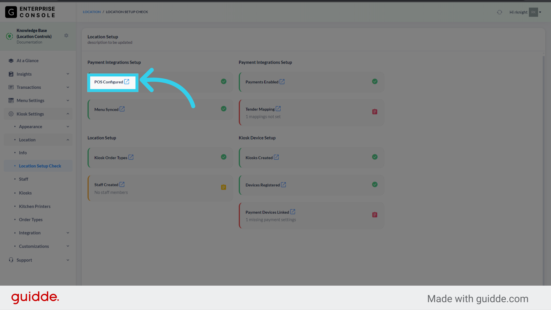 'POS Configured' tracks whether or not the Location has been connected to the client's POS