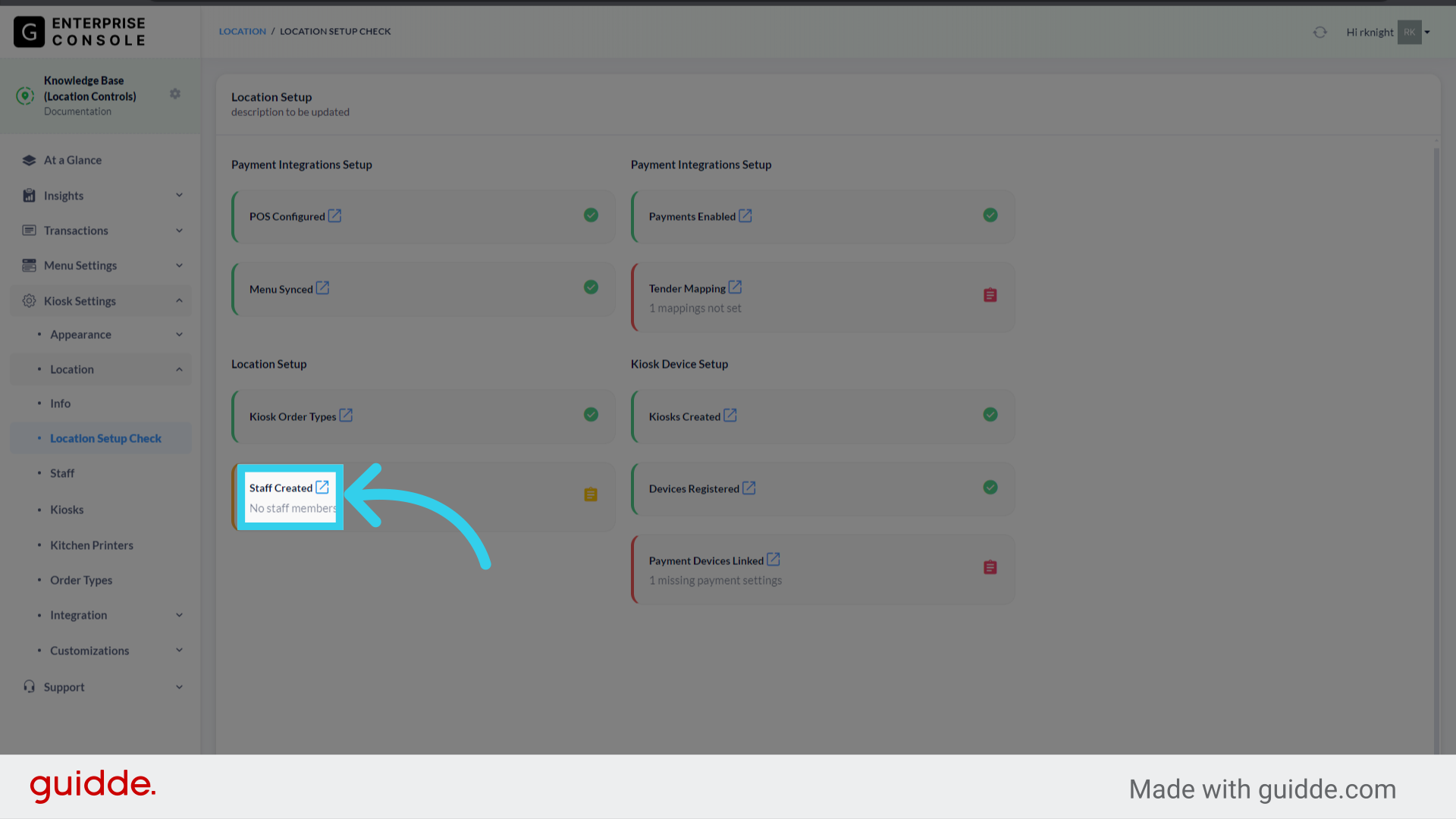 Click 'Staff Created' to create Staff and Kiosk Access Codes