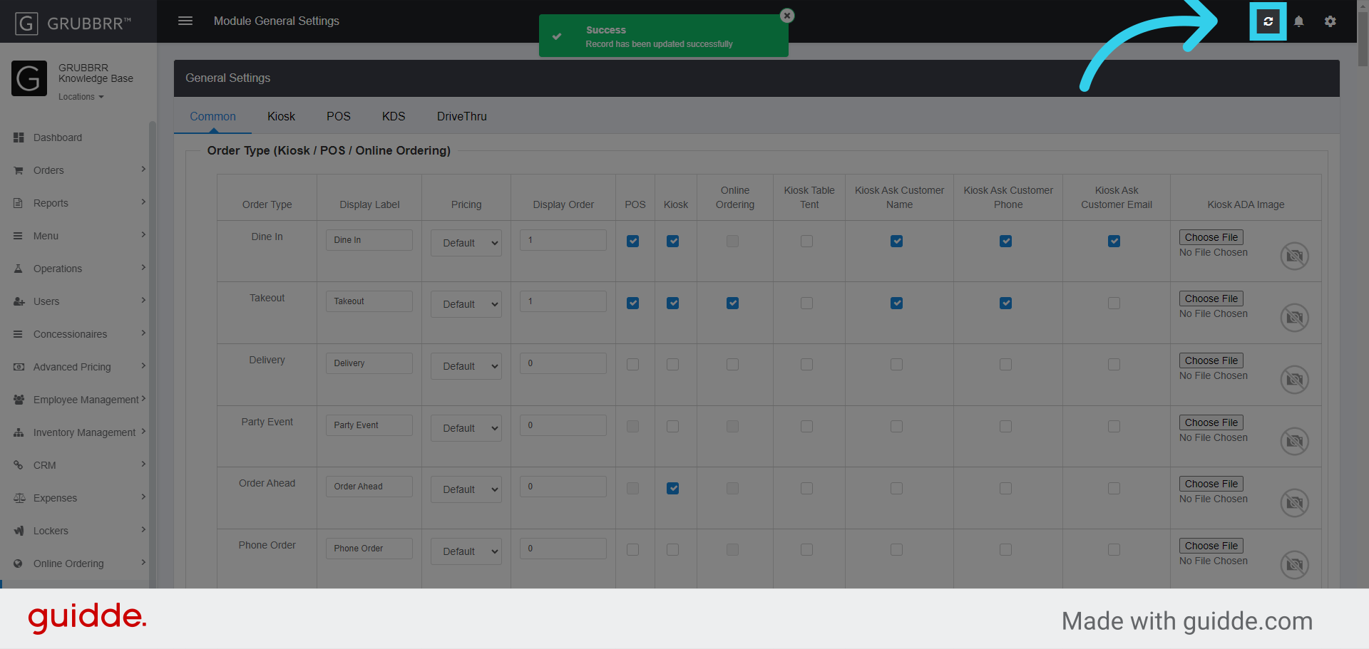 Click 'Sync' to push the new configuration to your Kiosk