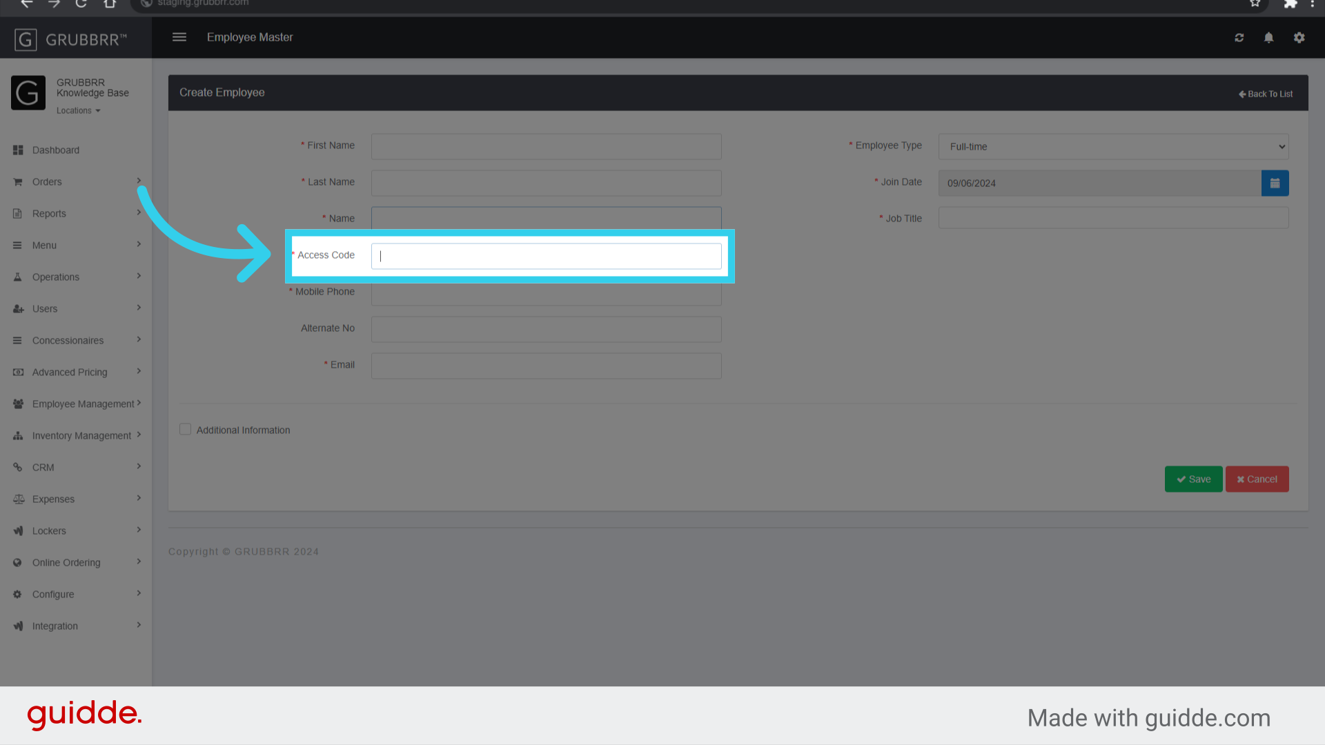 Assign a custom 4-digit access code to the employee