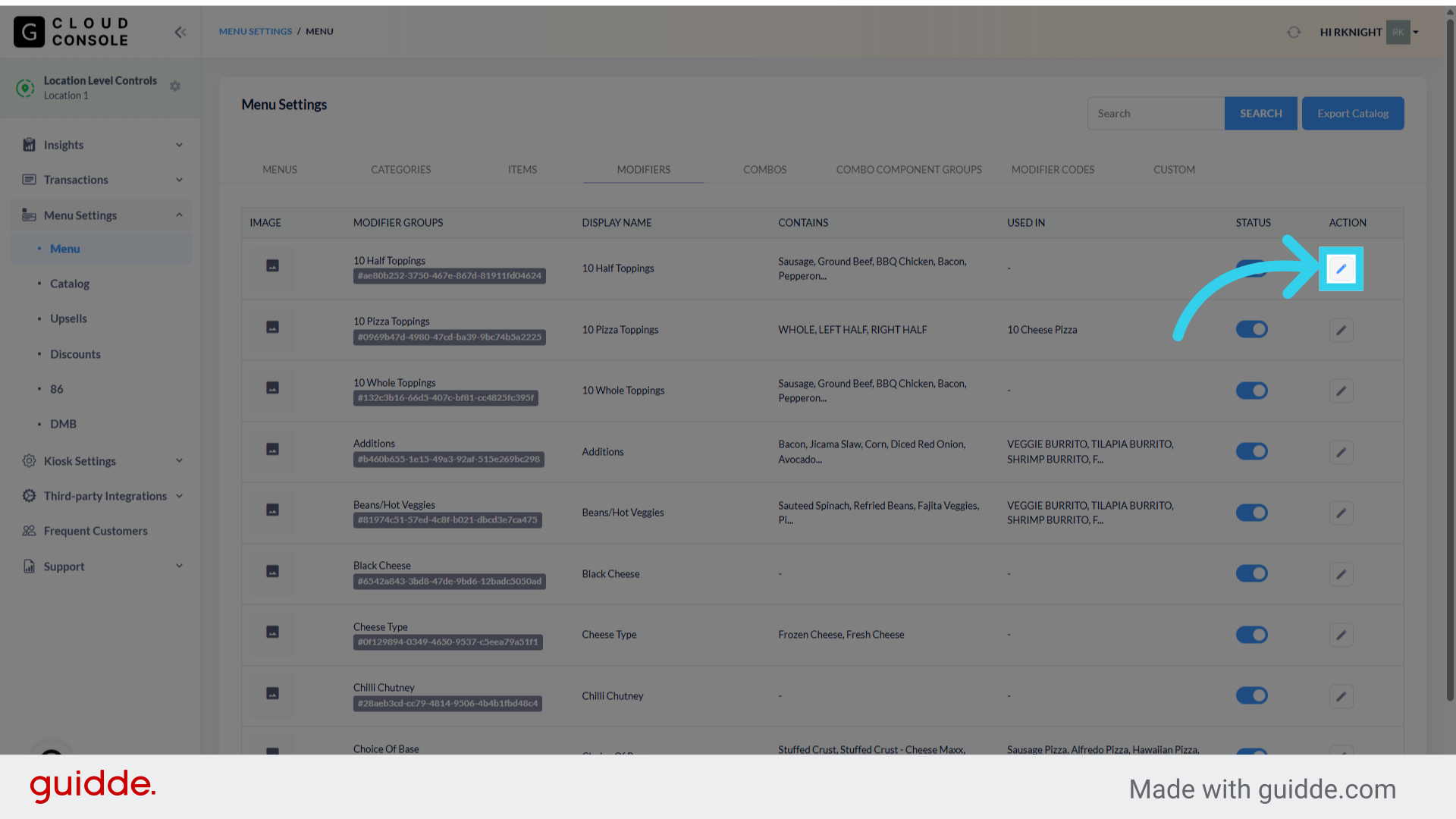 Select the Modifier Group you want to update and click 'Edit'