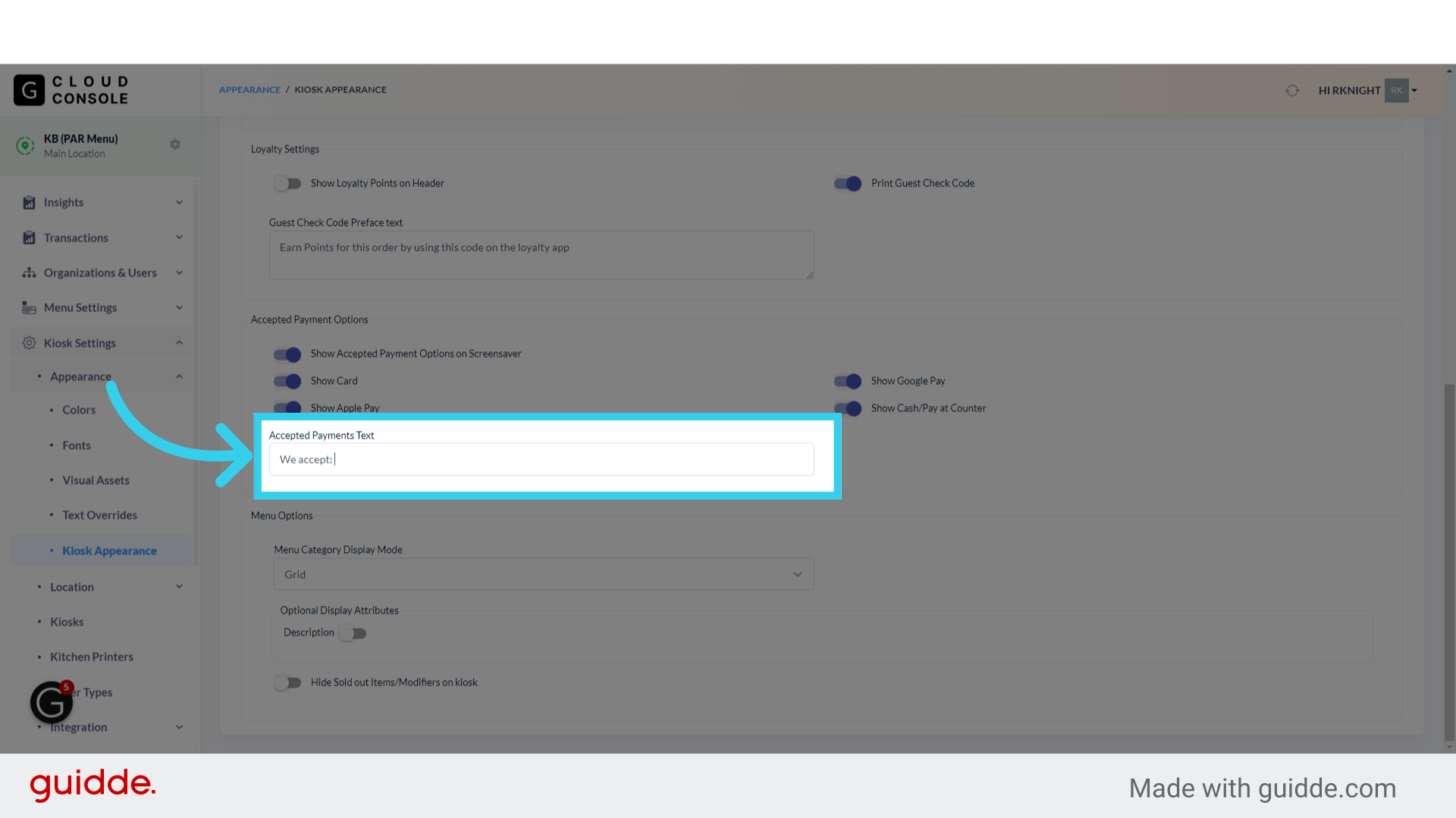 We can also add custom text to let users know what the symbols mean on the Kiosk