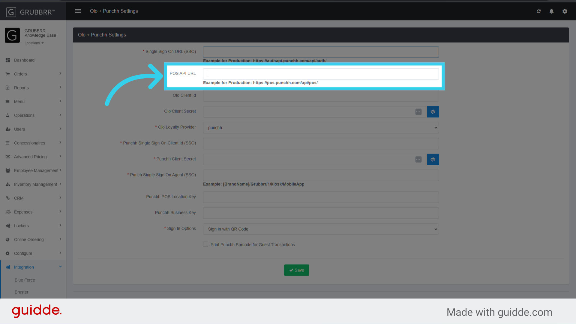Enter the POS API URL