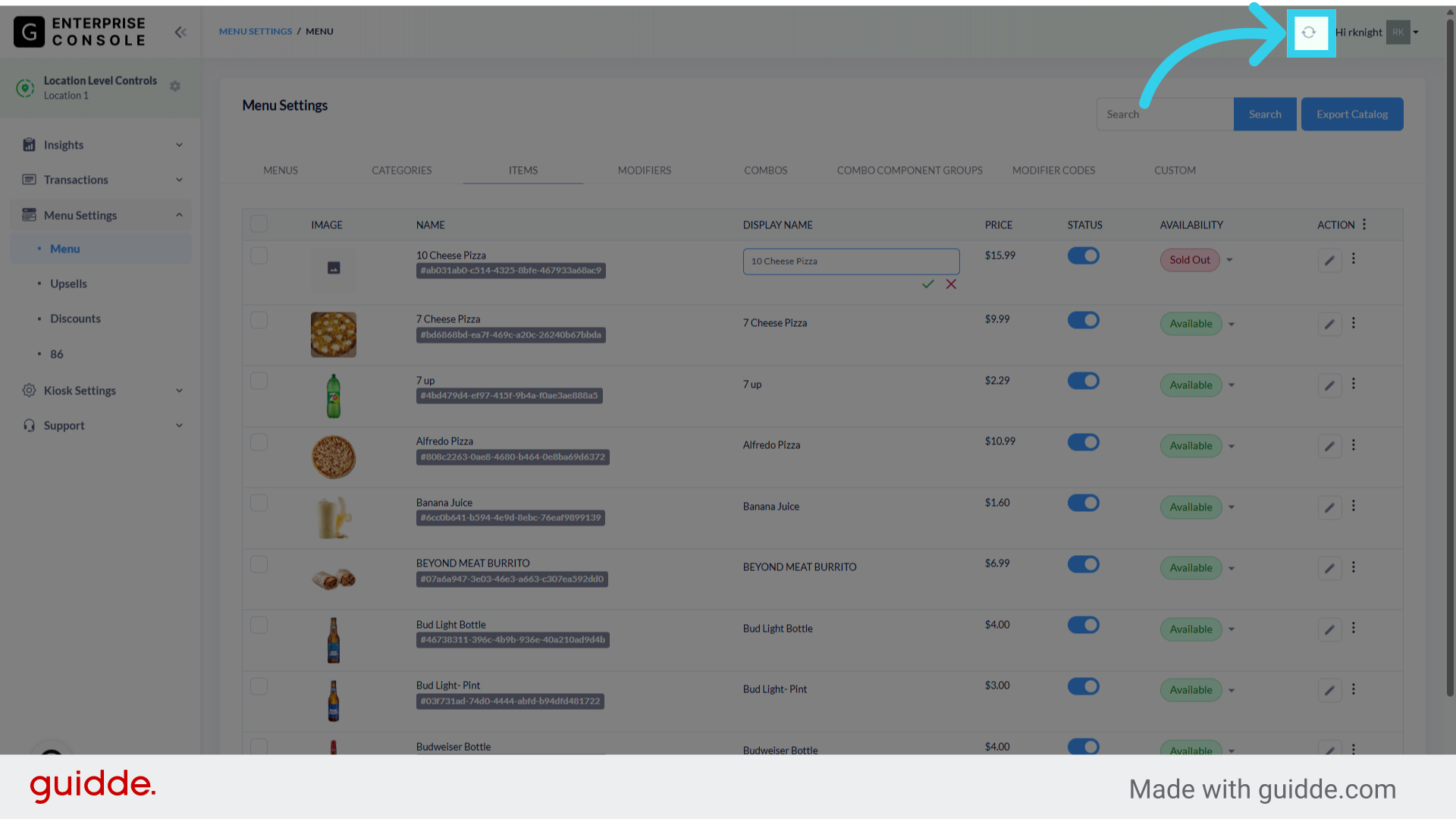 Remember to sync your changes to the Kiosk
