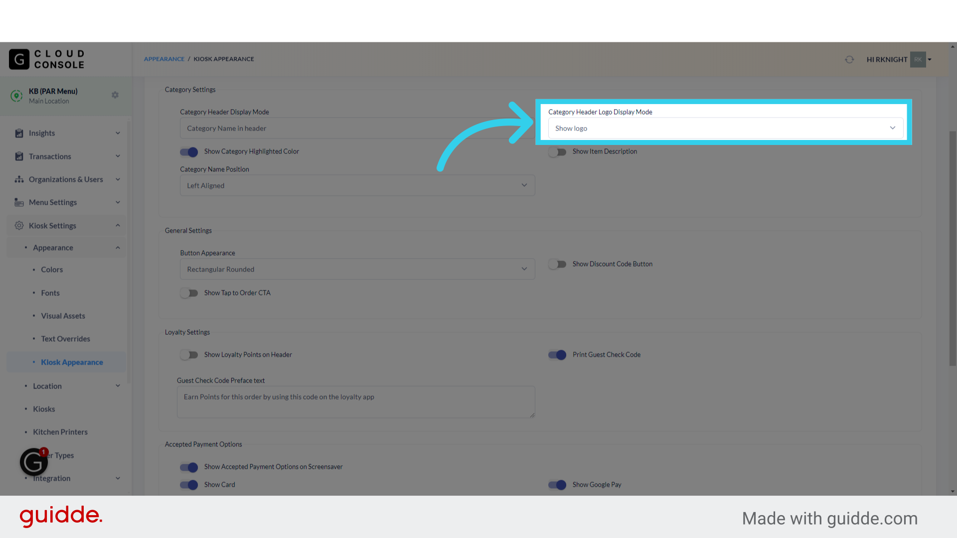 We can also control whether the brand's Logo shows in the Category Header in this section