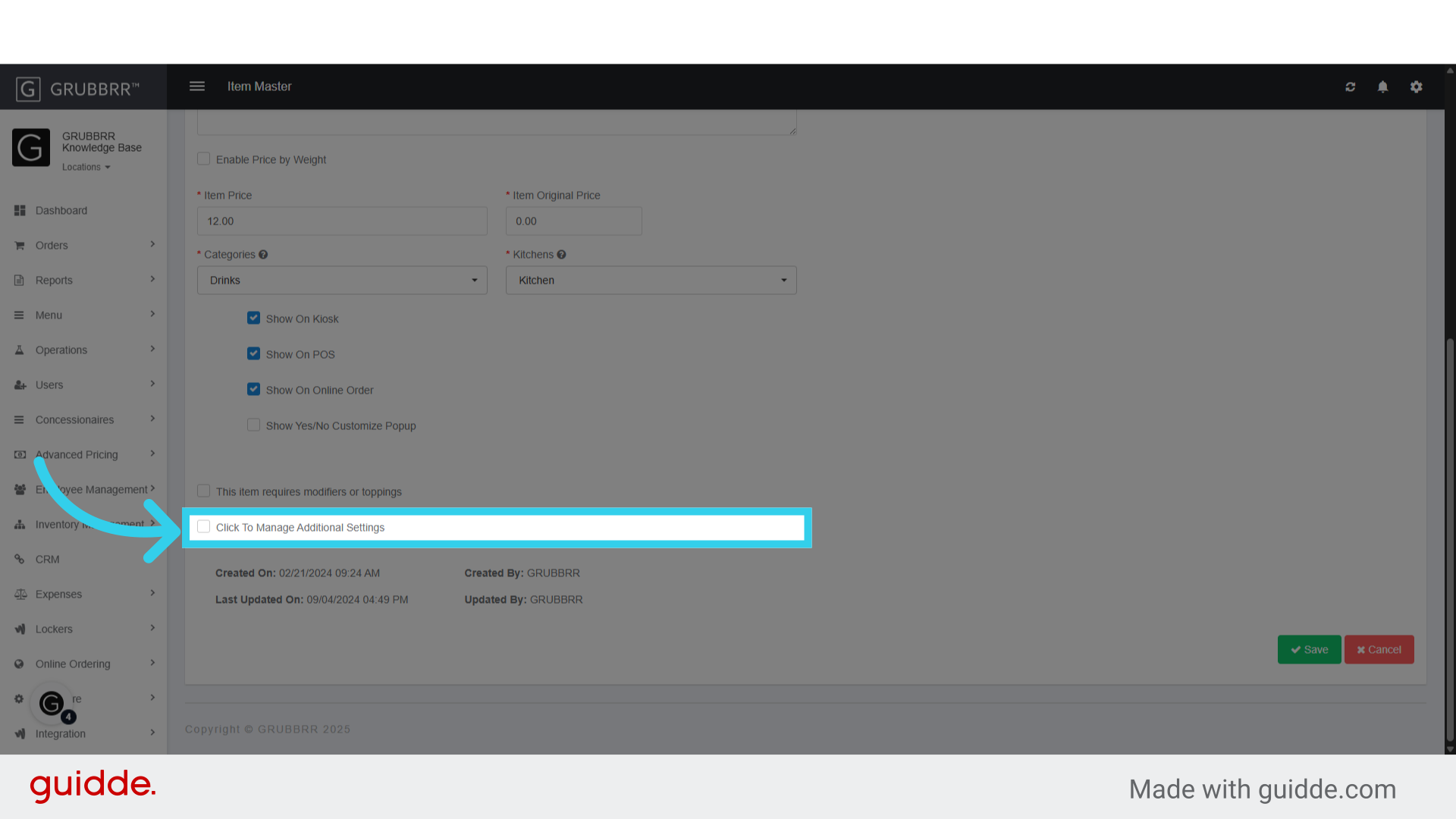Click here to open the Additional Settings menu