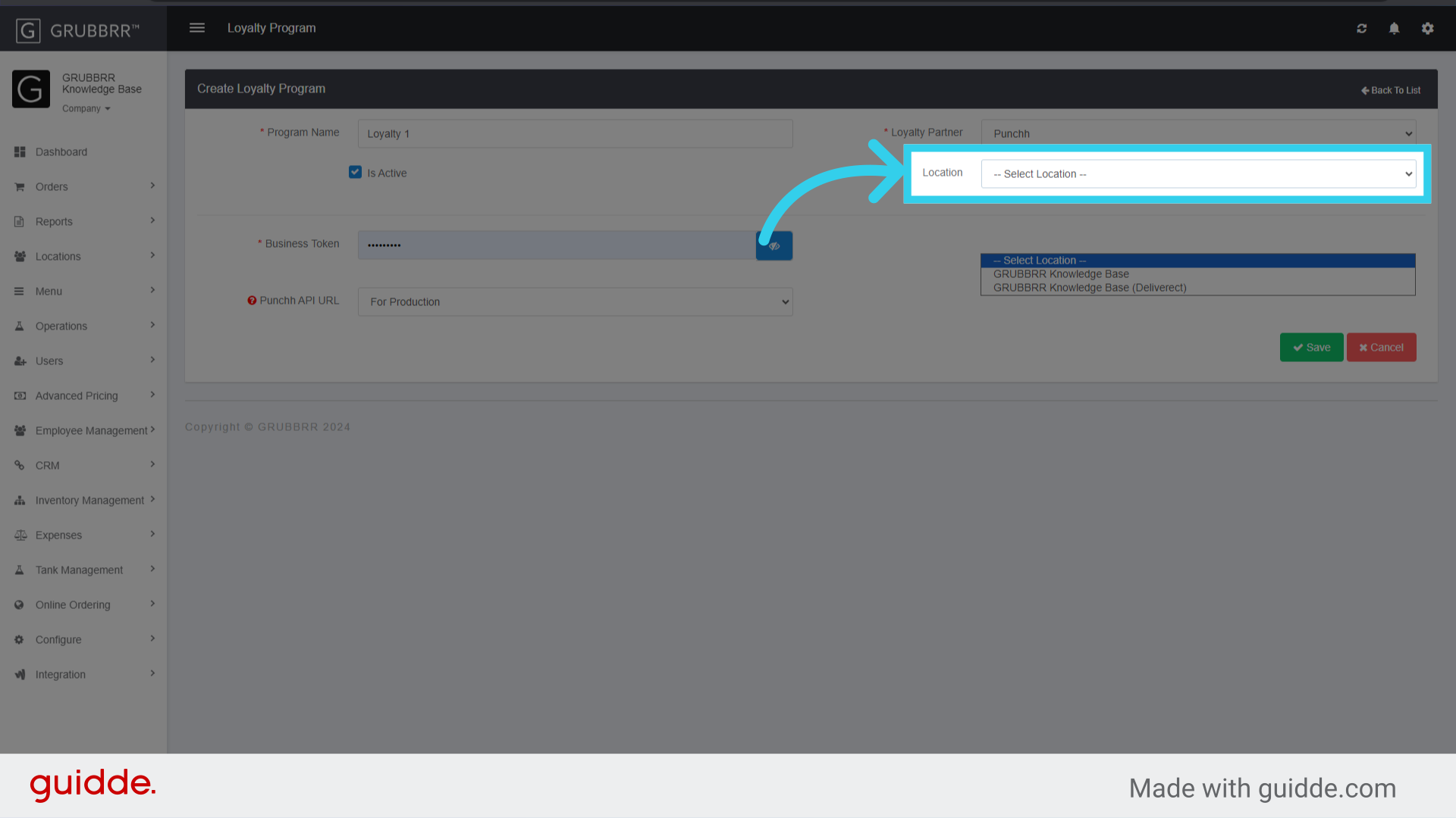Assign the Loyalty Program to a Location from this Dropdown