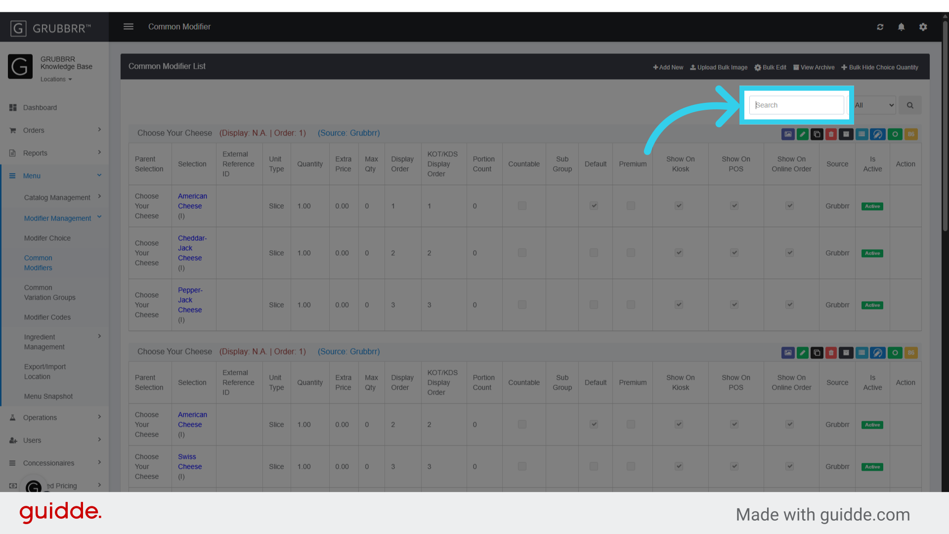 Use the search tool to find the modifier group you want to edit