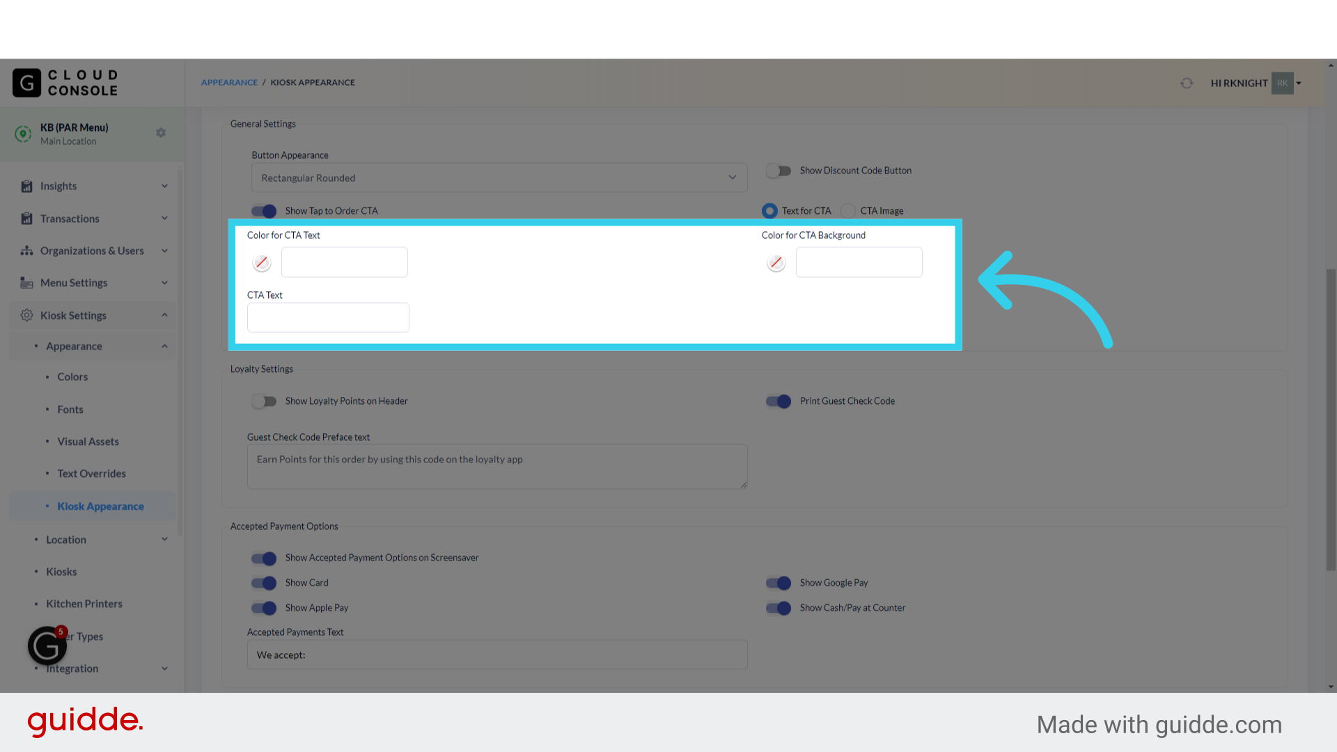 If we're using a text banner for our Call to Action button, we can customize the text color, background color, and message here