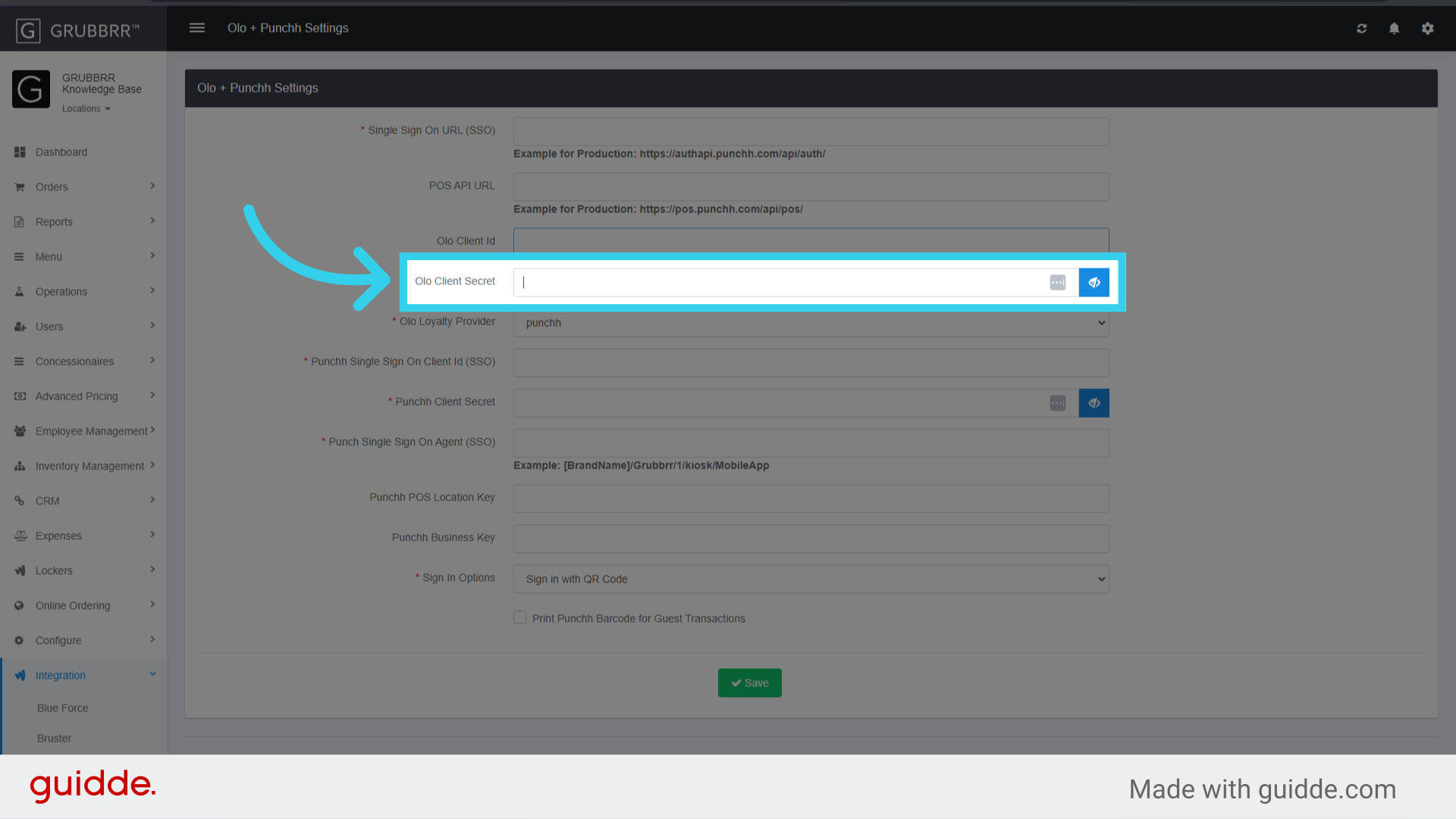Enter the Olo Client Secret