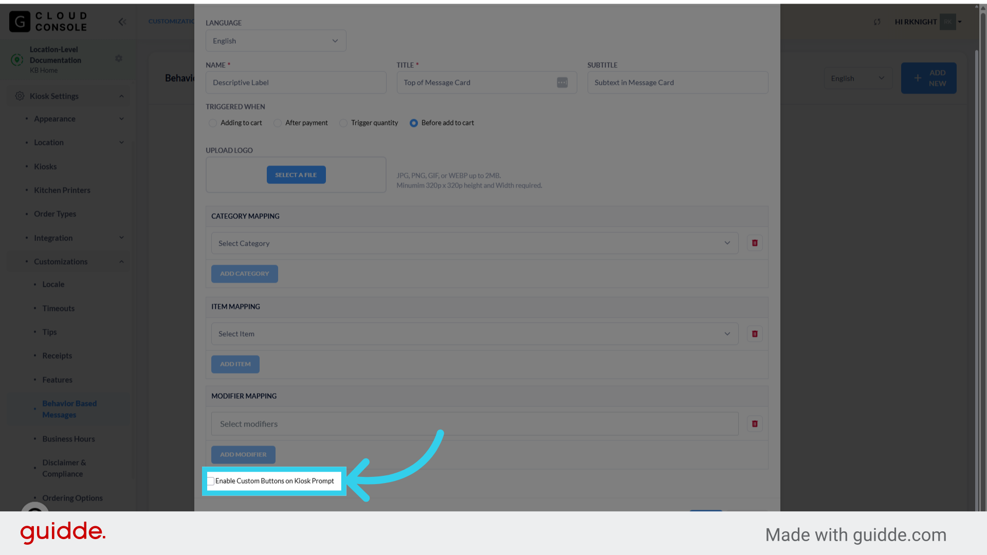 Finally, if desired, we can add custom buttons to the Custom Message Pop-up