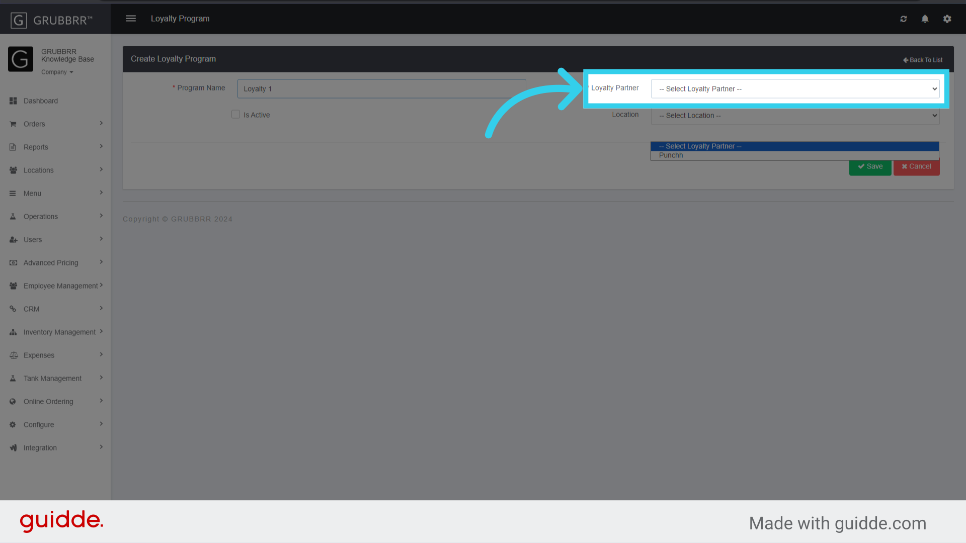 Select the appropriate program from the Loyalty Partner dropdown