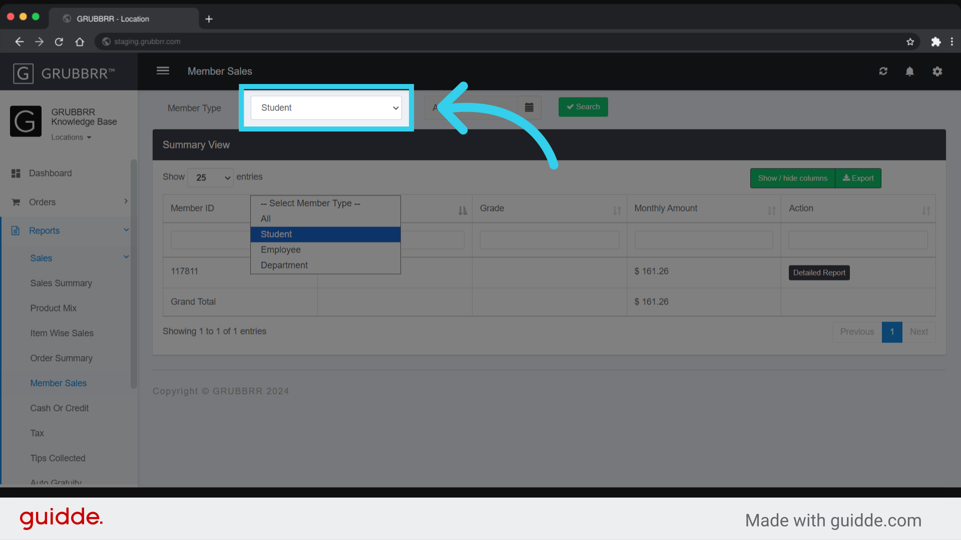 If desired, filter results by Member Type here