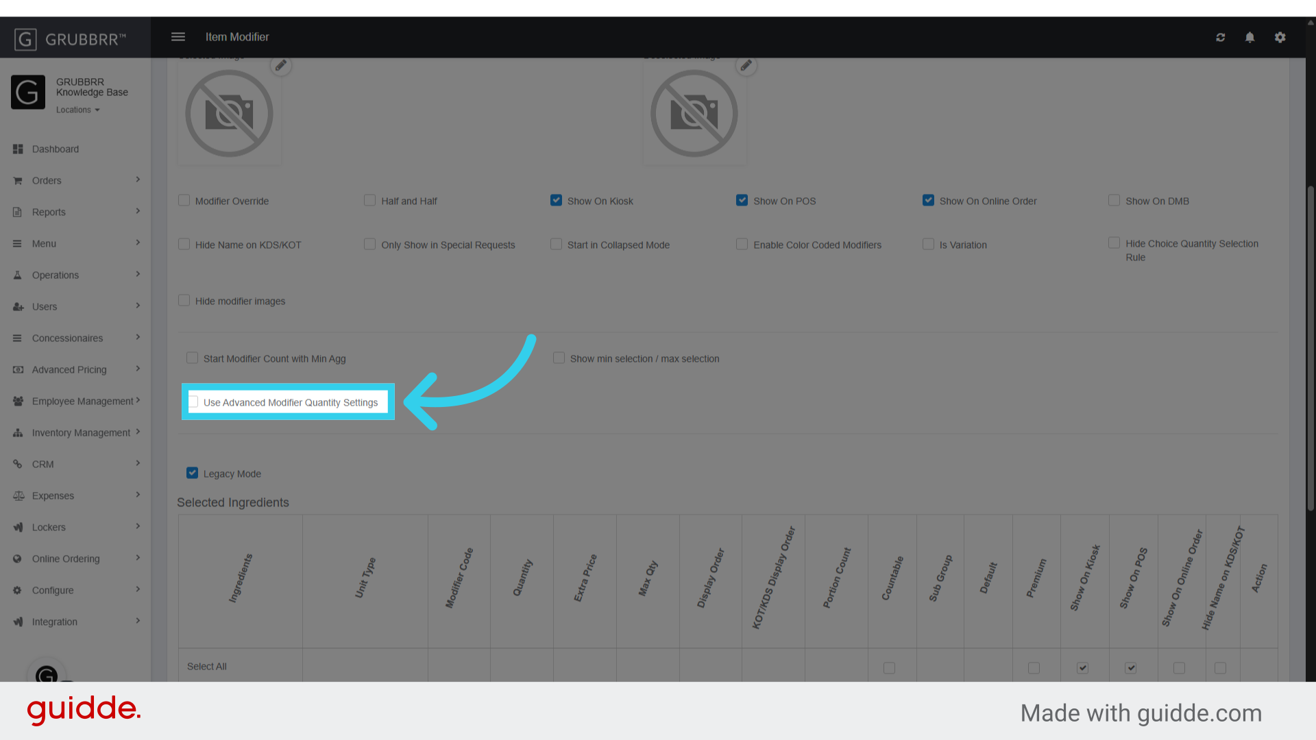 Click 'Use Advanced Modifier Quantity Settings'