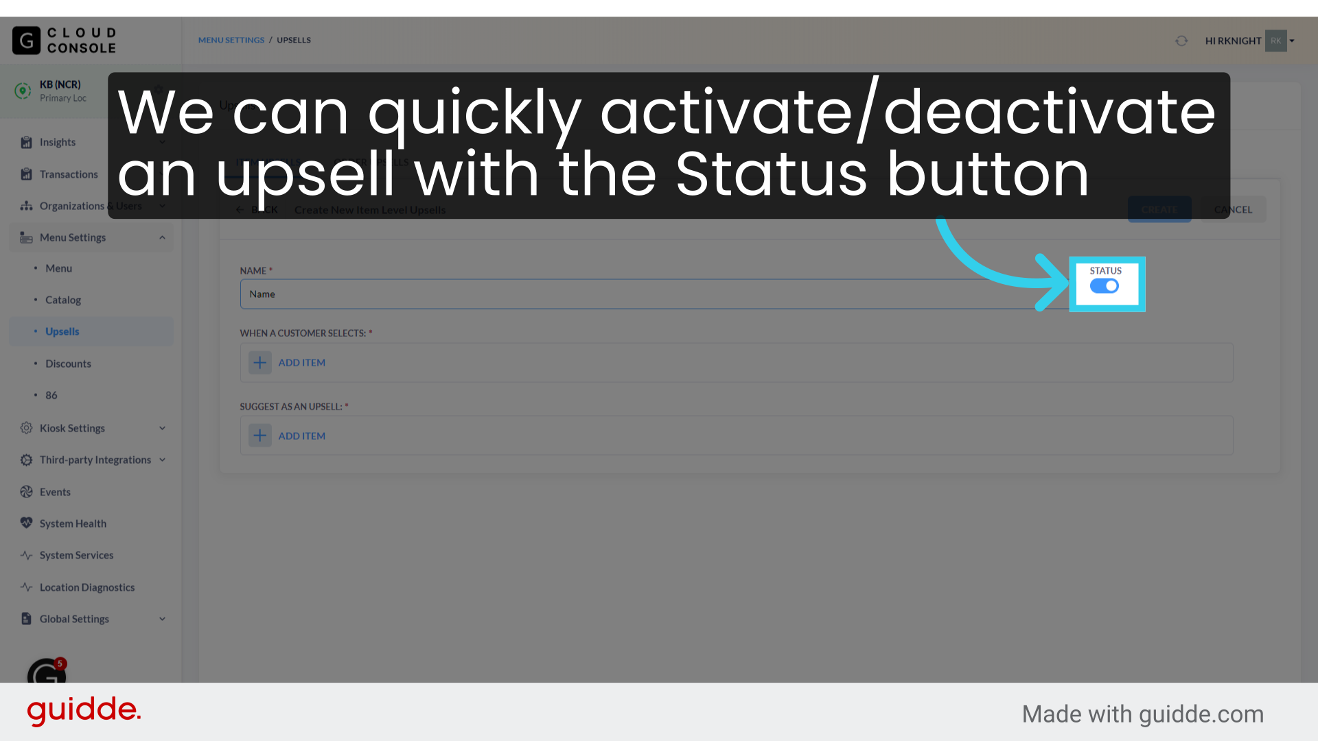 We can quickly activate/deactivate an upsell with the Status button
