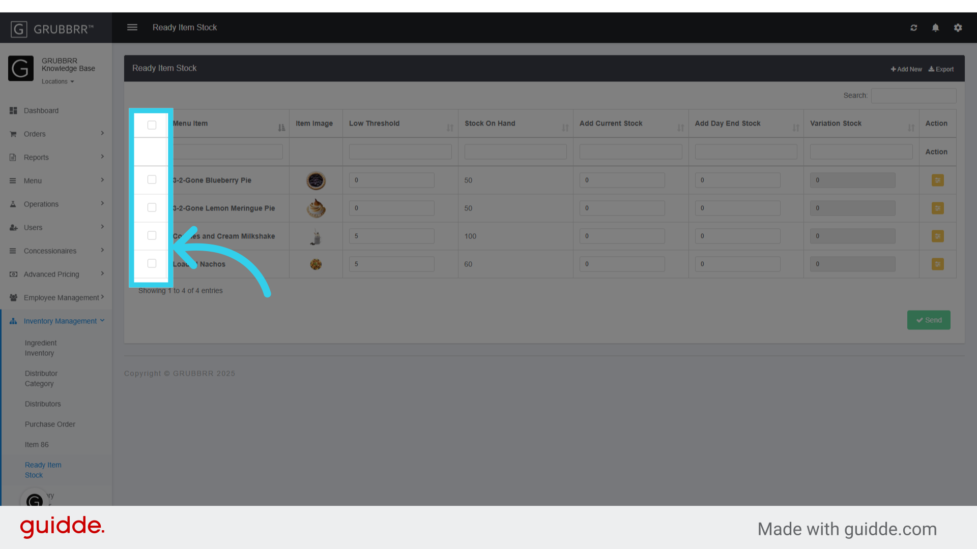 Select the item(s) you want to update in this column