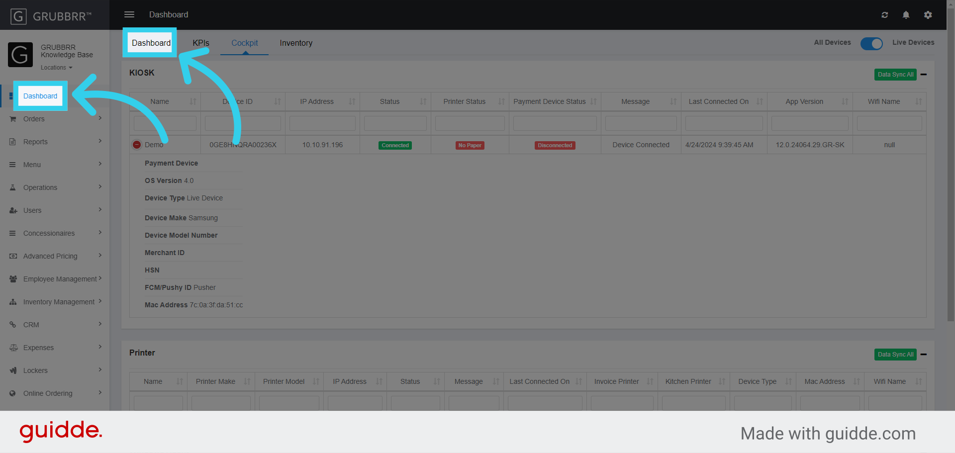 Click 'Dashboard' to return to the main page