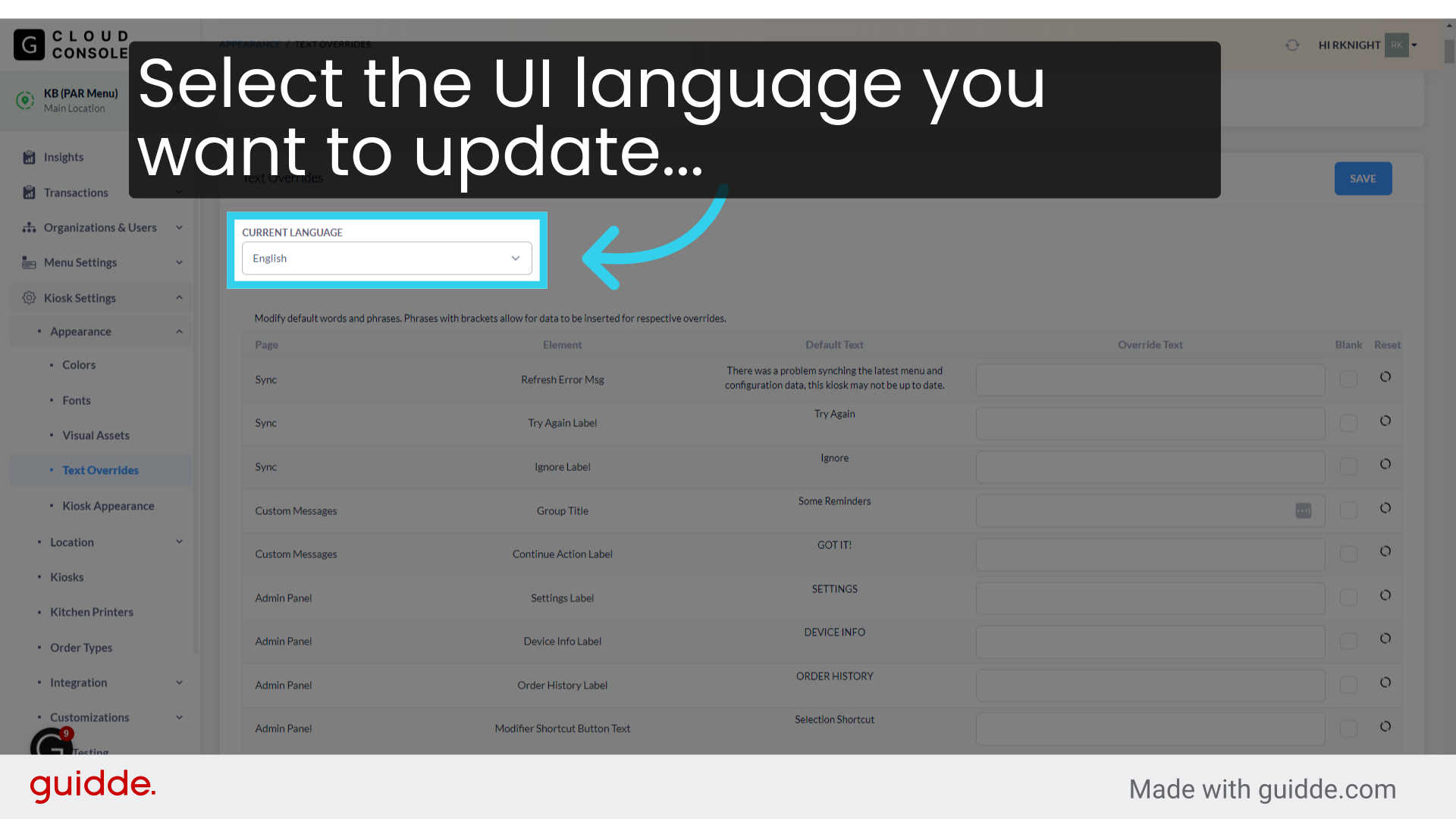 Select the UI language you want to update...