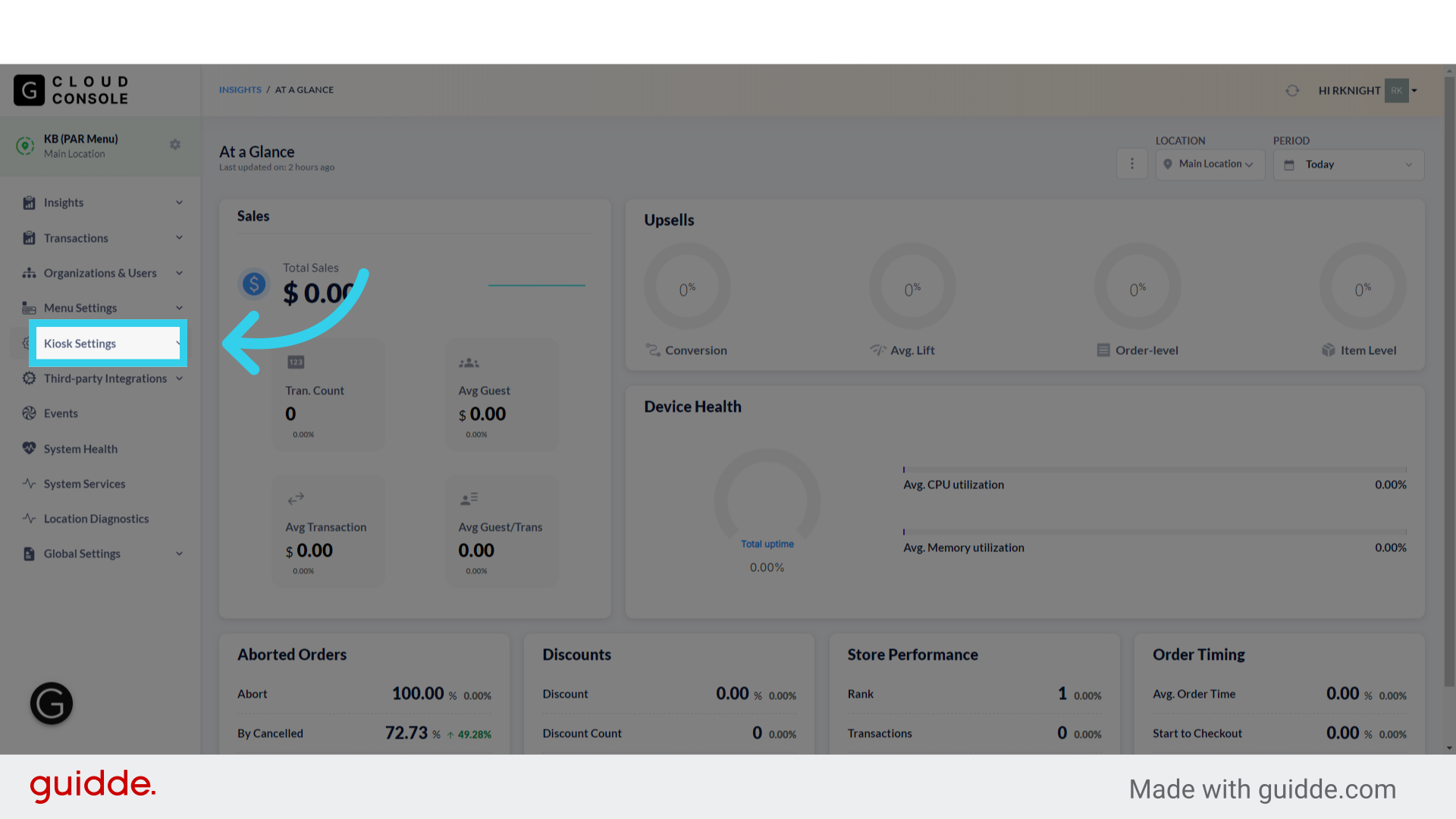 Click 'Kiosk Settings'