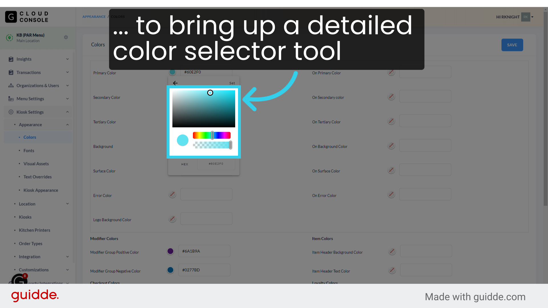... to bring up a detailed color selector tool