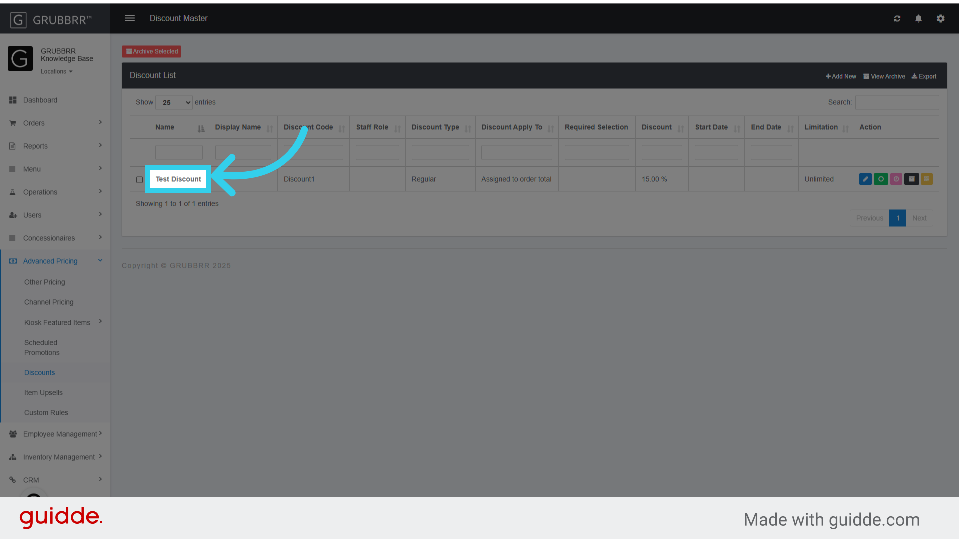 Scroll or search for the discount you want to update