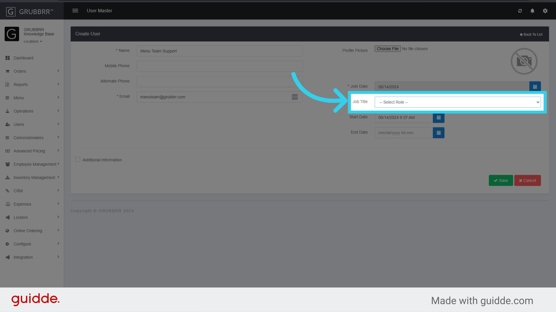Select the user's role from the 'Job Title' dropdown