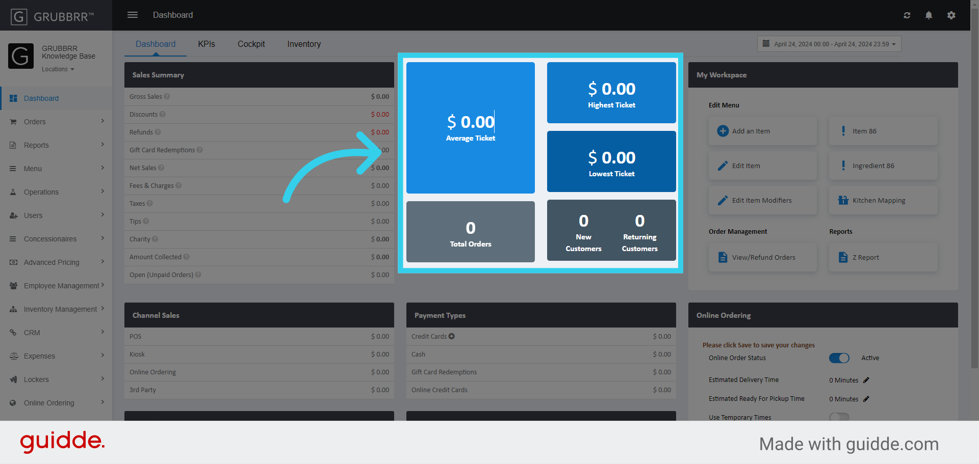 The Blue and Gray tiles in the middle of the Dashboard track KPIS at a glance