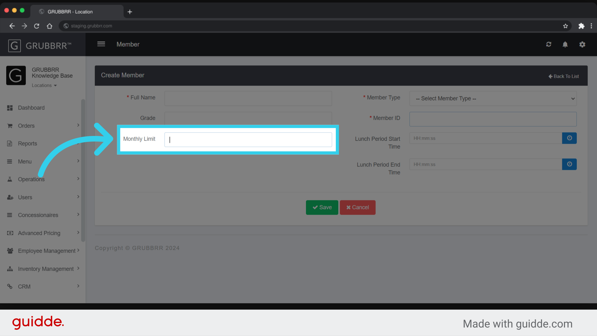 Enter the monthly limit that can be charged to the account