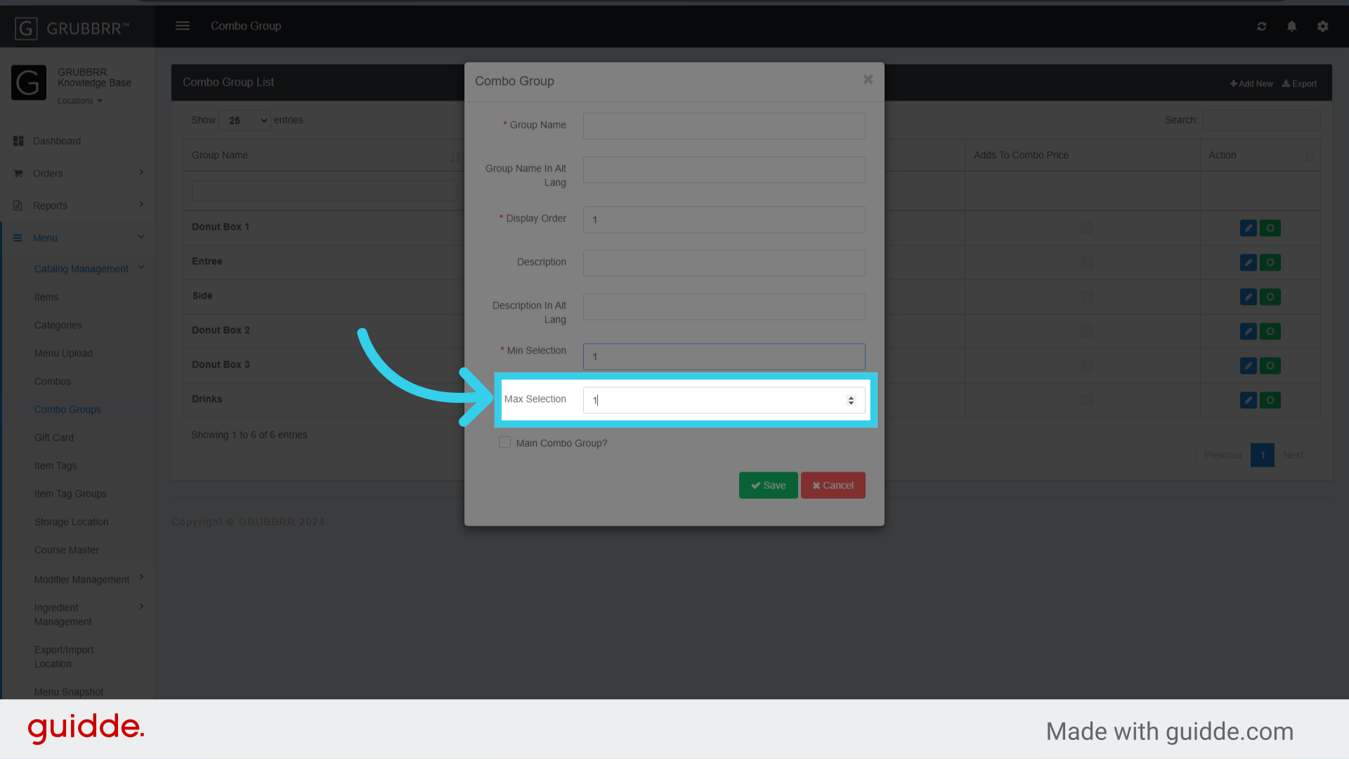 Define the maximum number of items that can be selected from the combo group