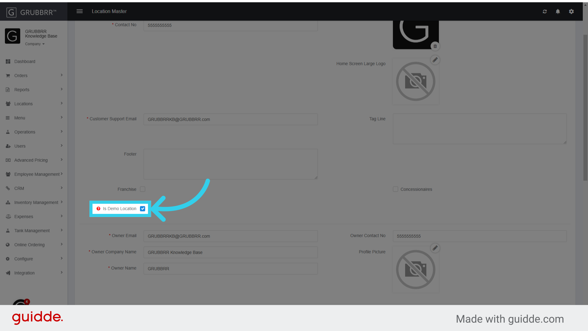 Click here to remove the 'Is Demo Location' flag