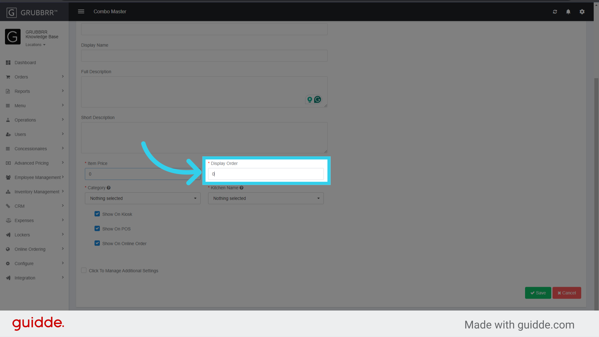 Assign a display order for the combo