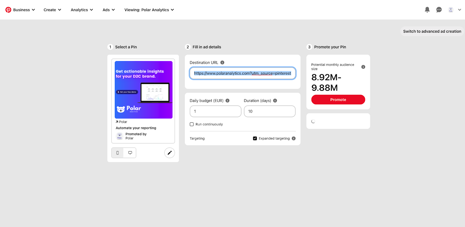 Where to edit a single ad at its creation
