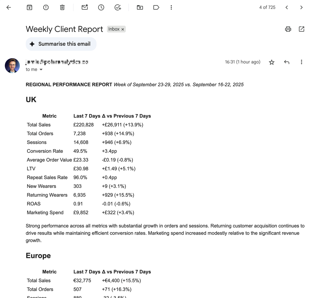 Example email received