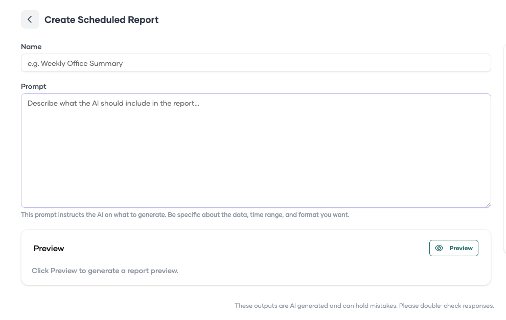 Create Scheduled Report form with name and prompt fields
