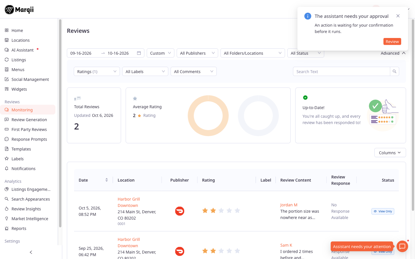 screenshot-reviewing-and-approving-changes-3.png Dashboard showing the approval notification with the Review button and a red dot on the floating assistant button