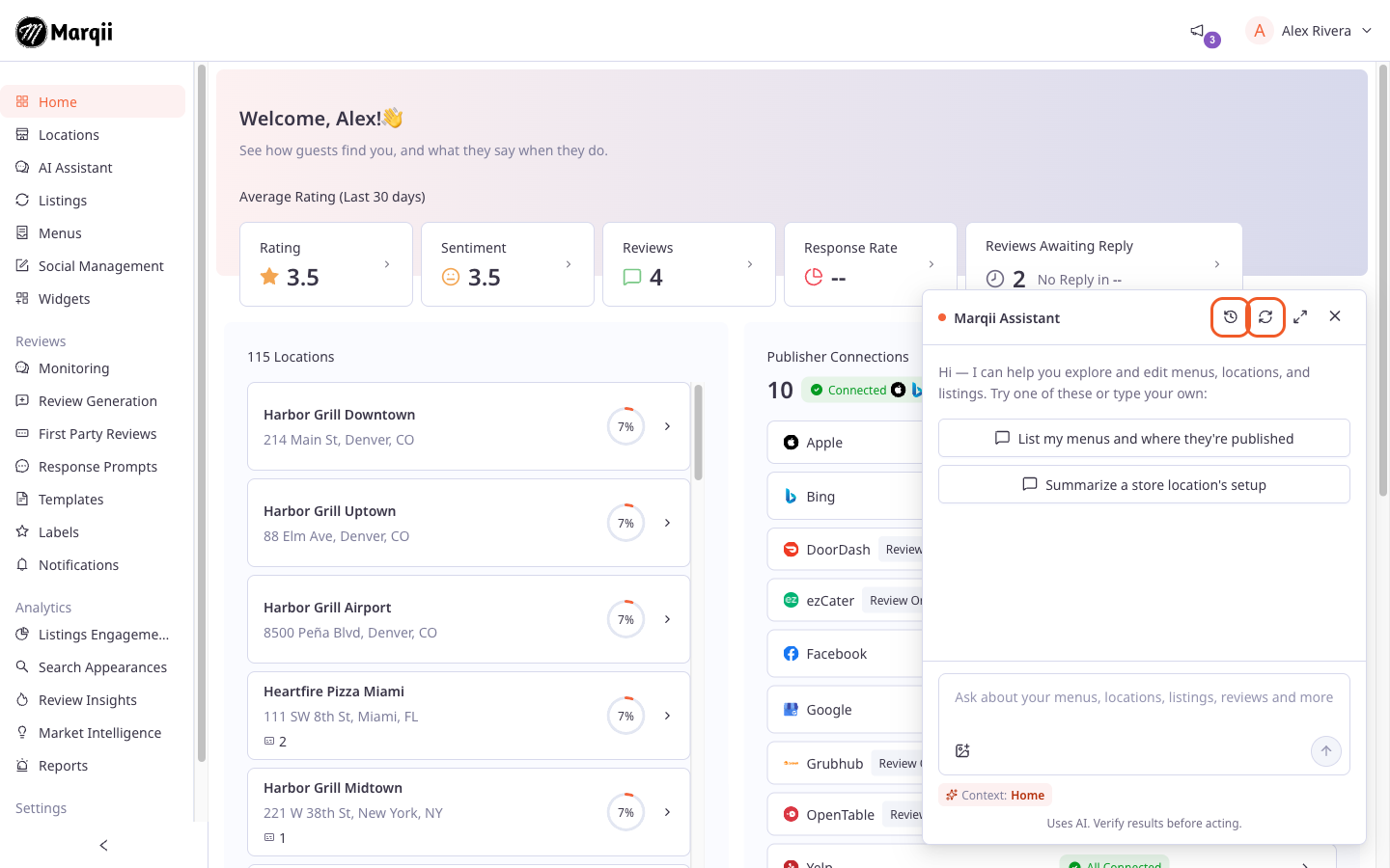 screenshot-managing-your-conversations-1.png Marqii Assistant panel header with the Conversation history and Start a new conversation buttons highlighted