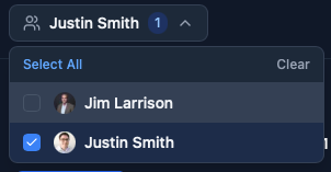 Profile selection dropdown showing user options